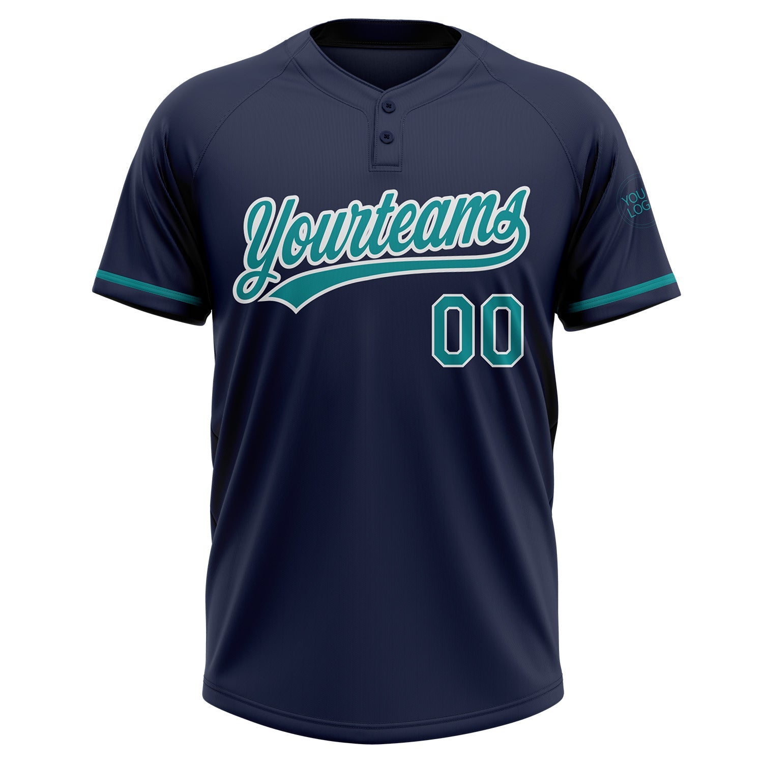 Custom Navy Teal-White Two-Button Unisex Softball Jersey view 2