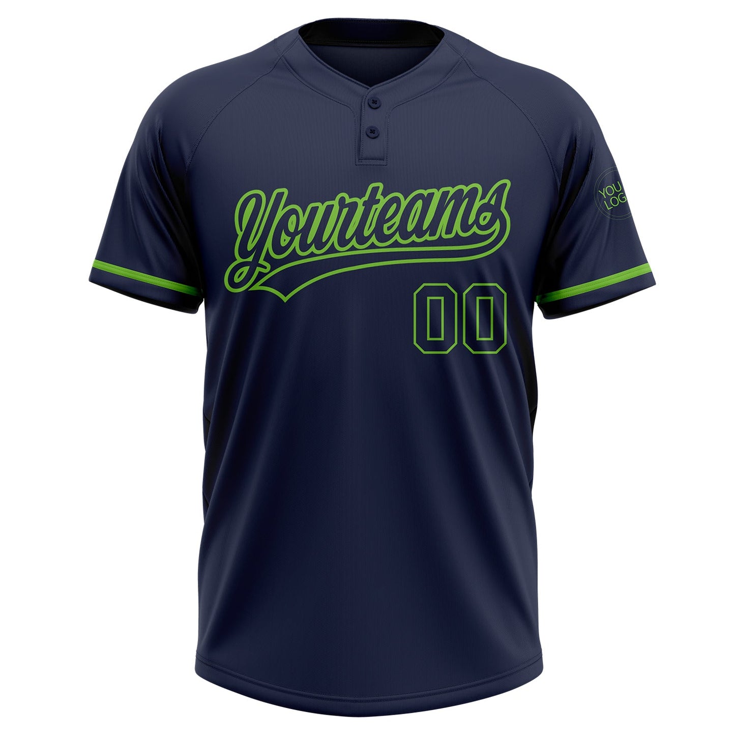 Custom Navy Navy-Neon Green Two-Button Unisex Softball Jersey view 2