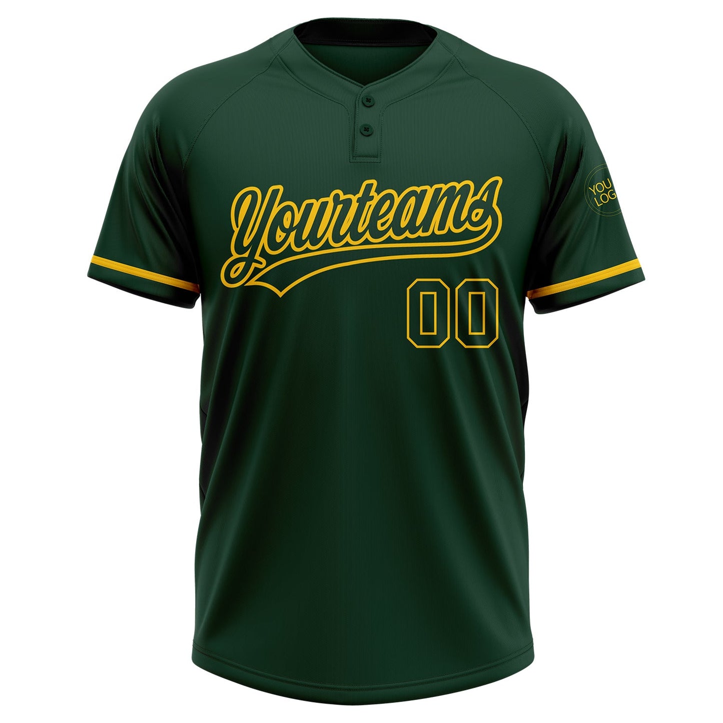 Custom Green Green-Yellow Two-Button Unisex Softball Jersey view 2