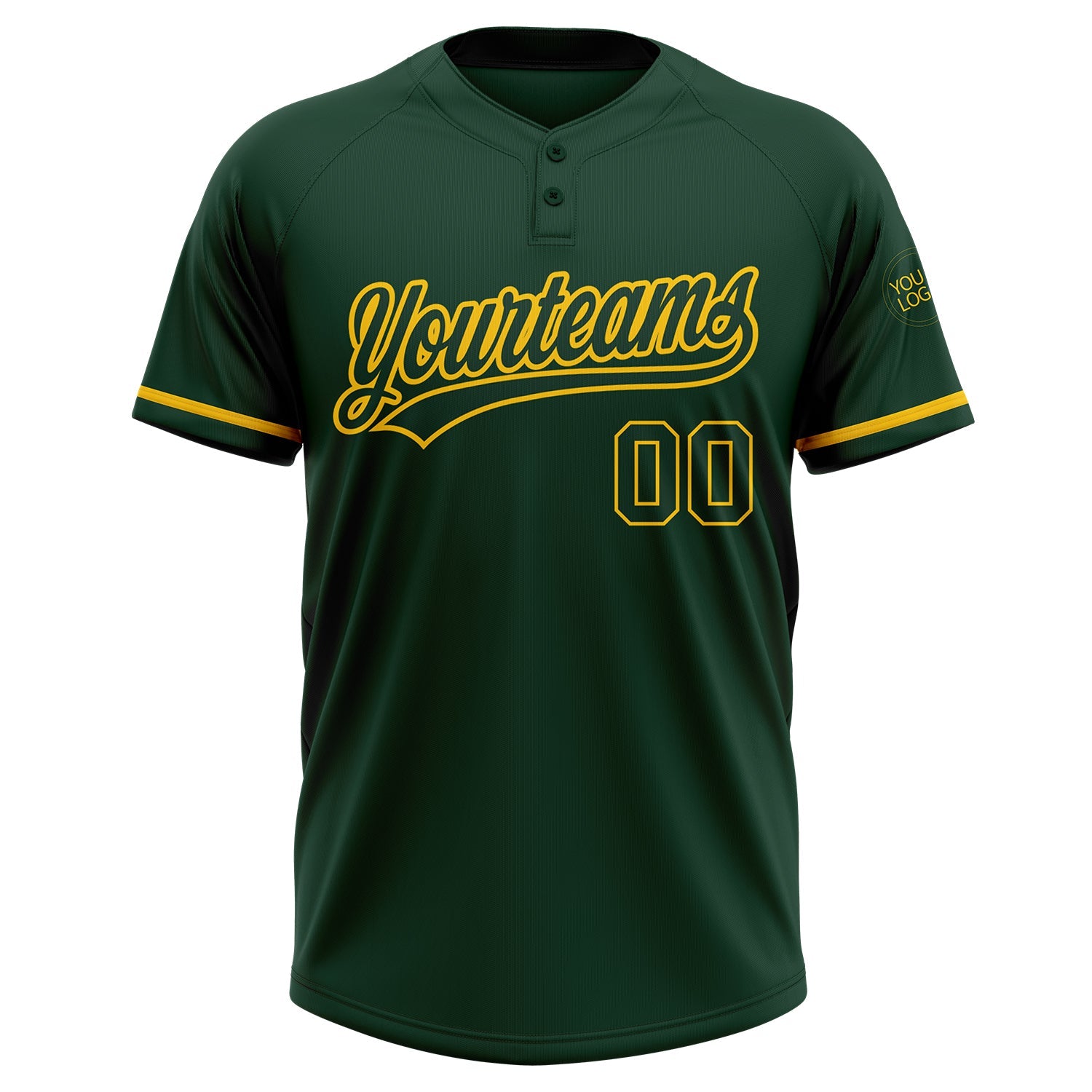 Custom Green Green-Yellow Two-Button Unisex Softball Jersey view 2