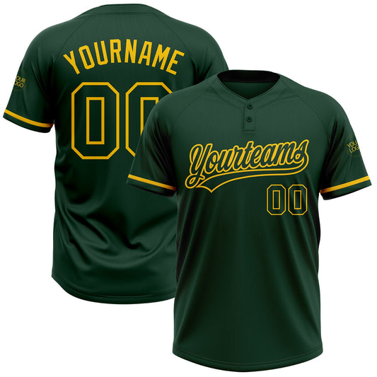 Custom Green Green-Yellow Two-Button Unisex Softball Jersey - Main View