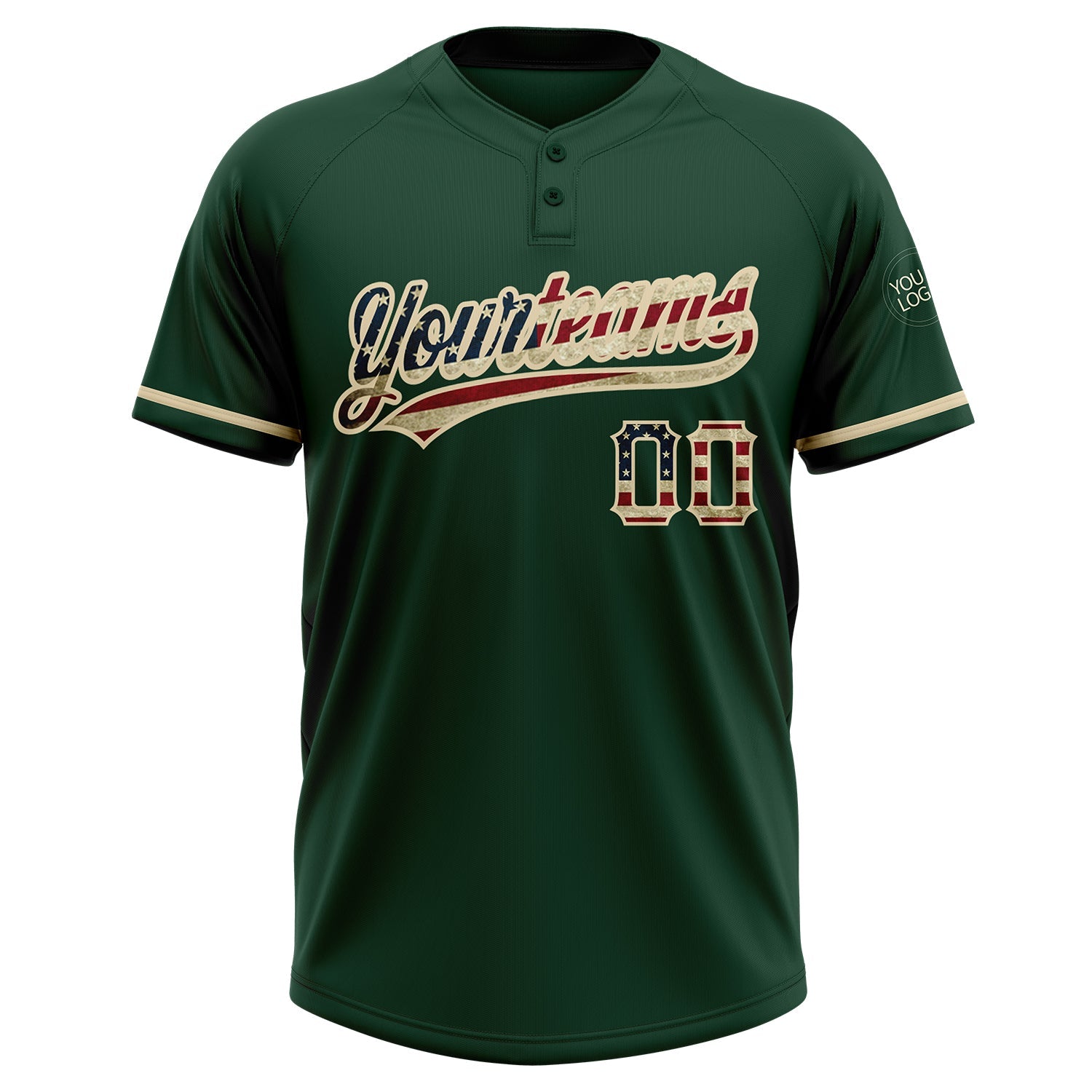 Custom Green Vintage USA Flag-City Cream Two-Button Unisex Softball Jersey view 2