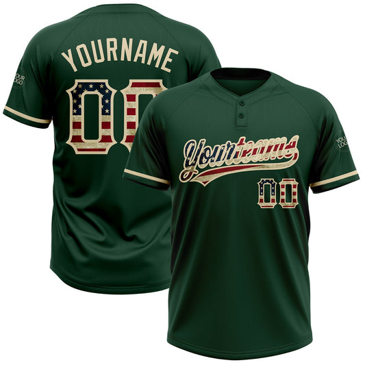 Custom Green Vintage USA Flag-City Cream Two-Button Unisex Softball Jersey - Main View