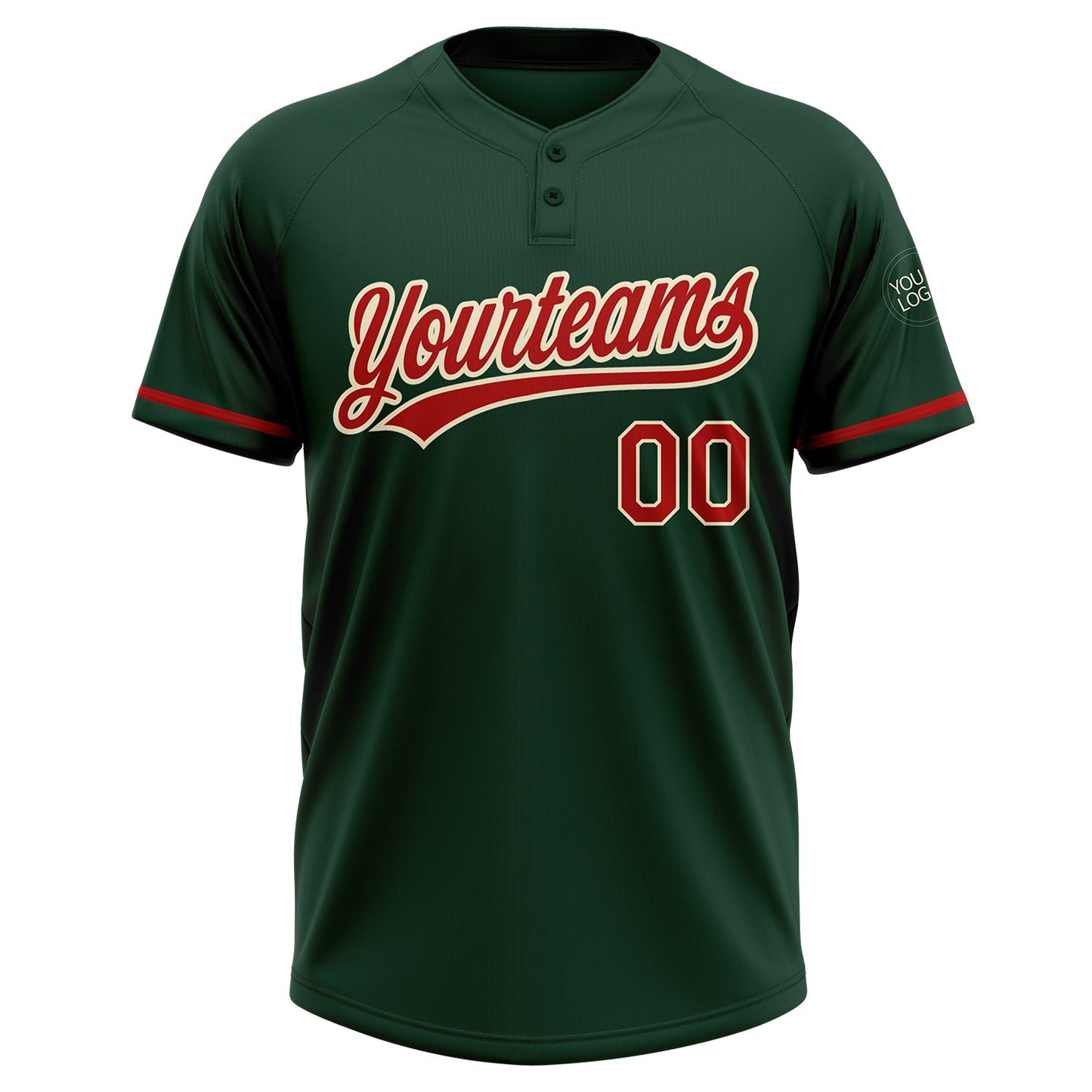 Custom Green Red-Cream Two-Button Unisex Softball Jersey view 2
