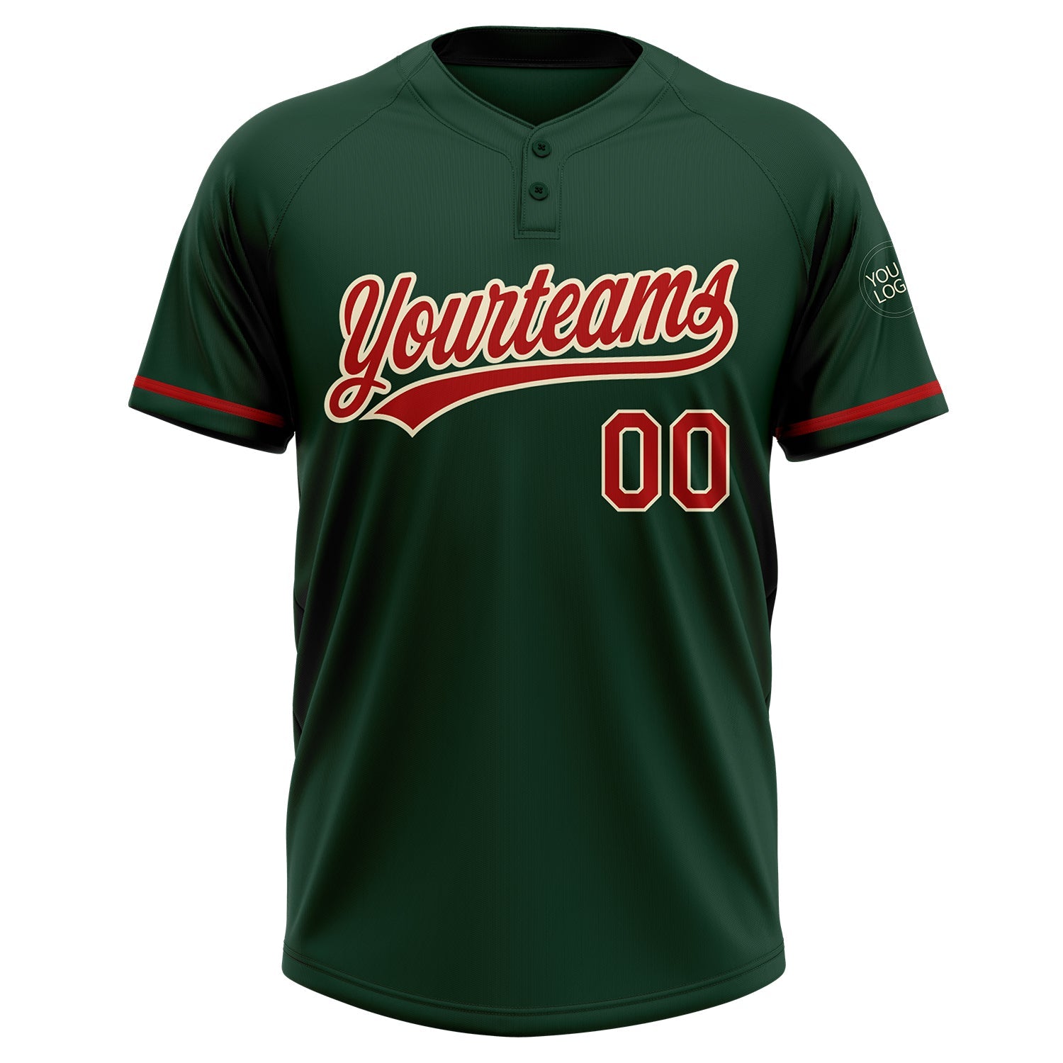 Custom Green Red-Cream Two-Button Unisex Softball Jersey view 2
