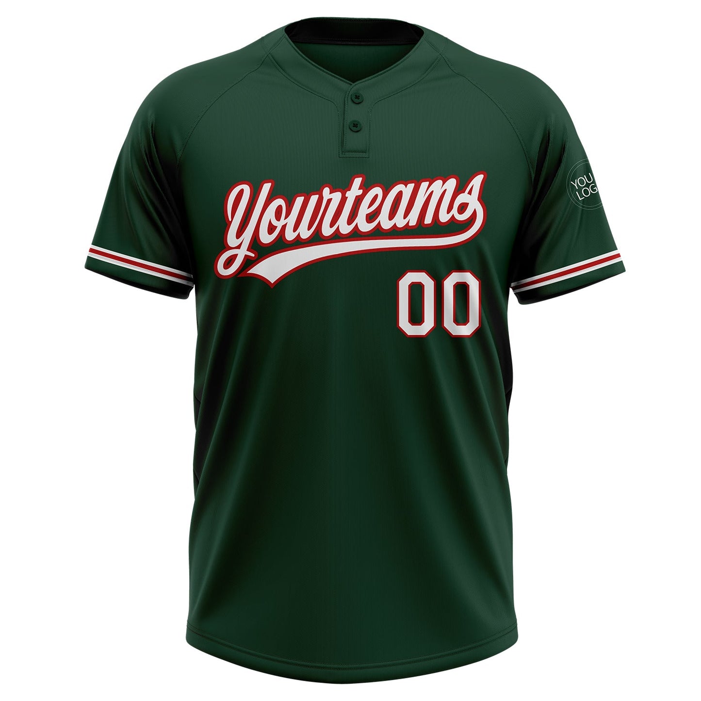 Custom Green White-Red Two-Button Unisex Softball Jersey view 2
