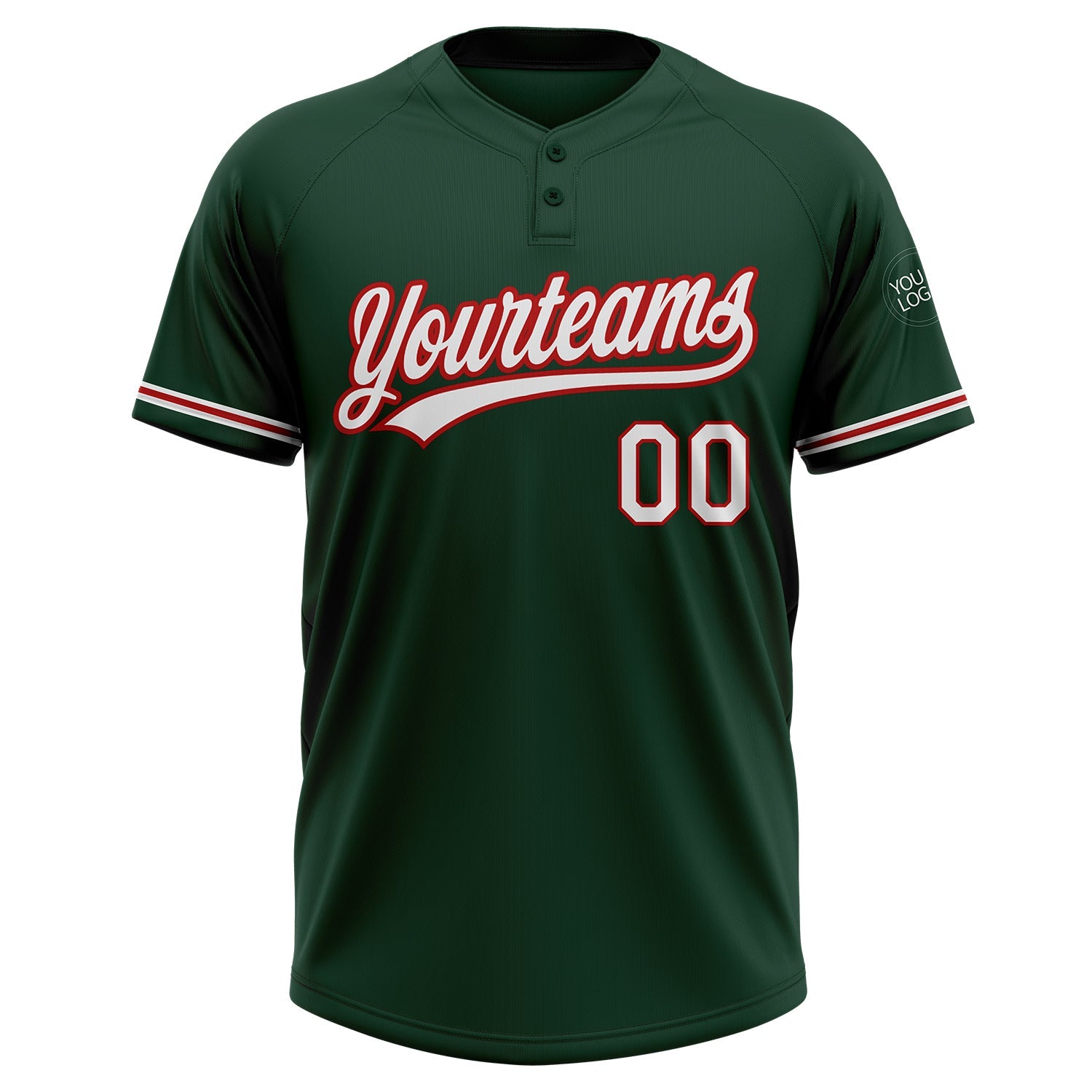 Custom Green White-Red Two-Button Unisex Softball Jersey view 2