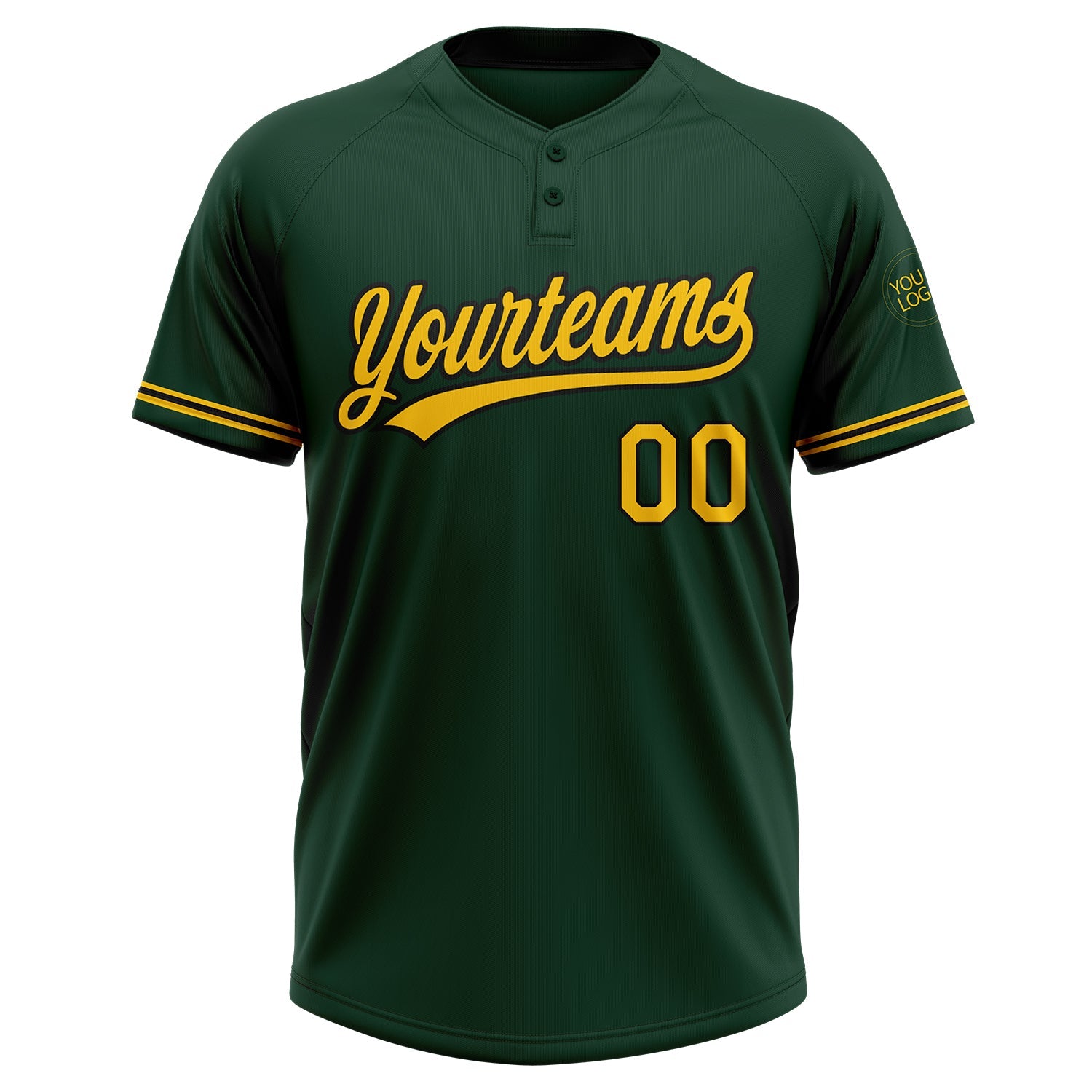 Custom Green Yellow-Black Two-Button Unisex Softball Jersey view 2