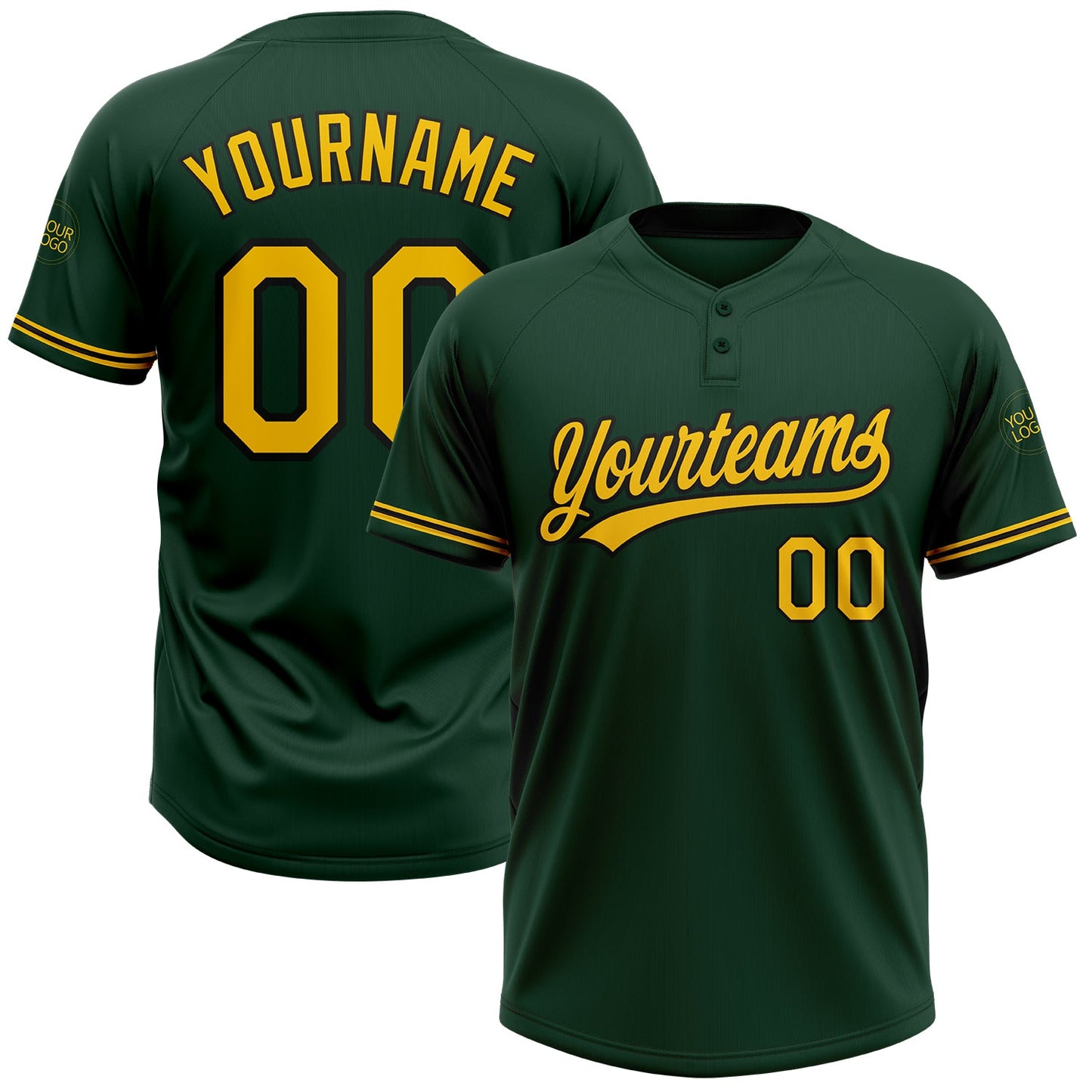 Custom Green Yellow-Black Two-Button Unisex Softball Jersey - Main View