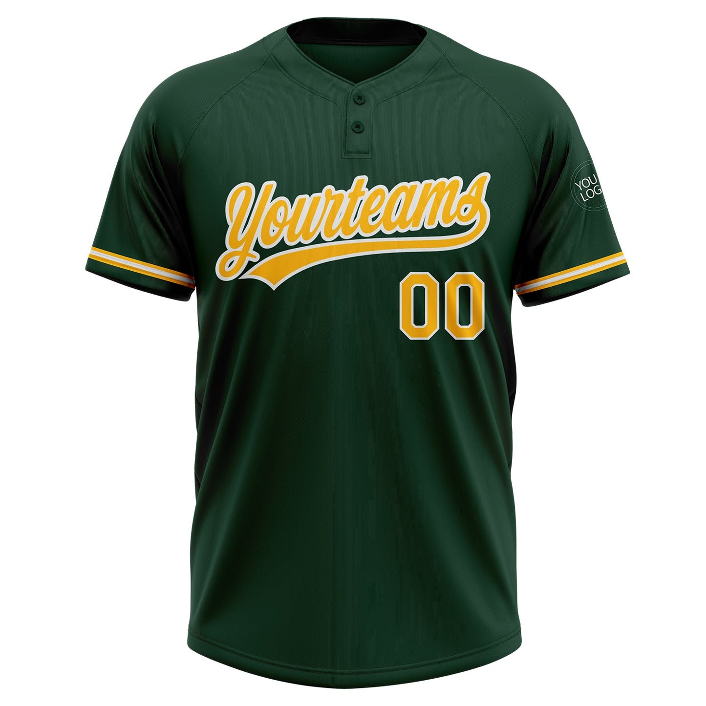Custom Green Gold-White Two-Button Unisex Softball Jersey view 2