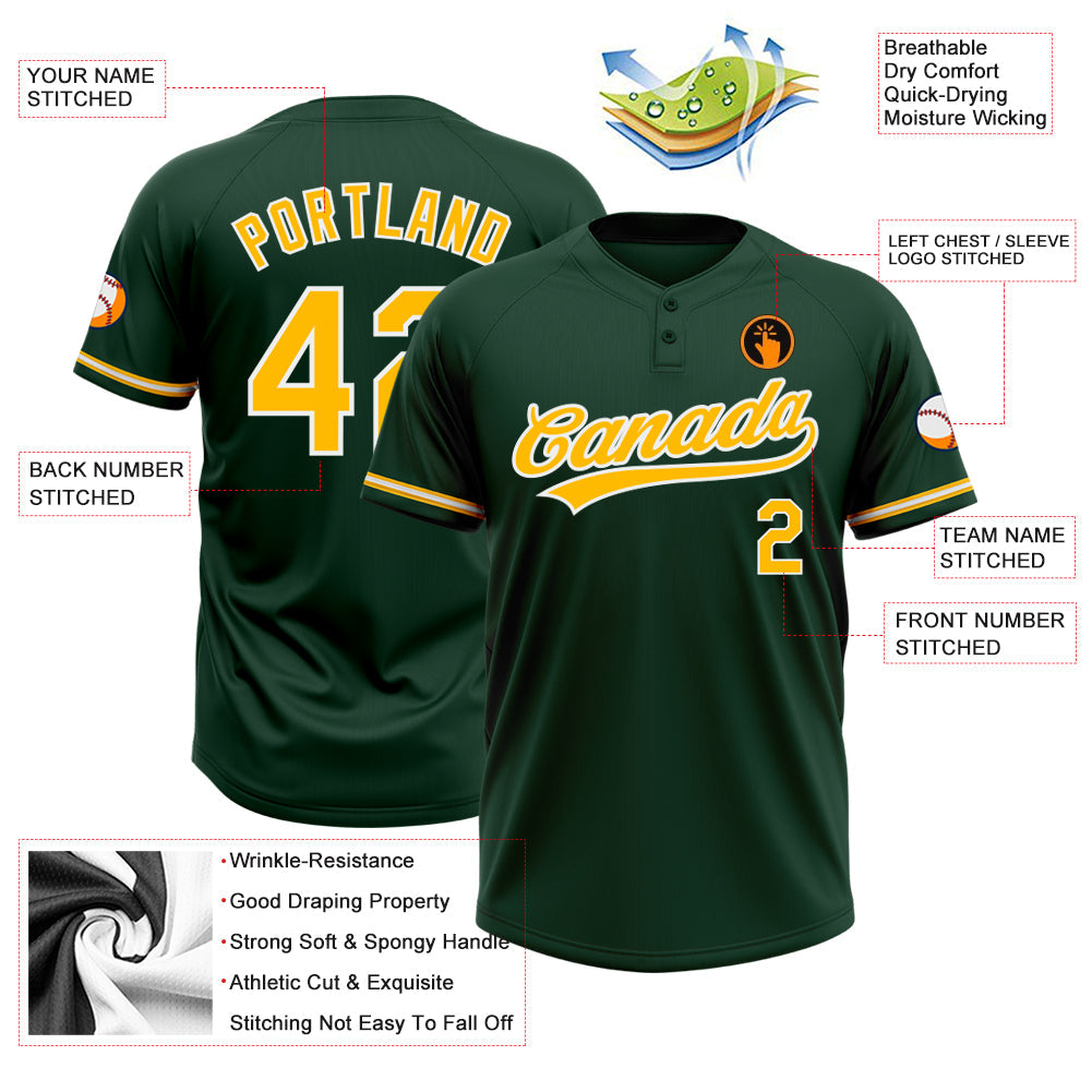 Custom Green Gold-White Two-Button Unisex Softball Jersey view 3