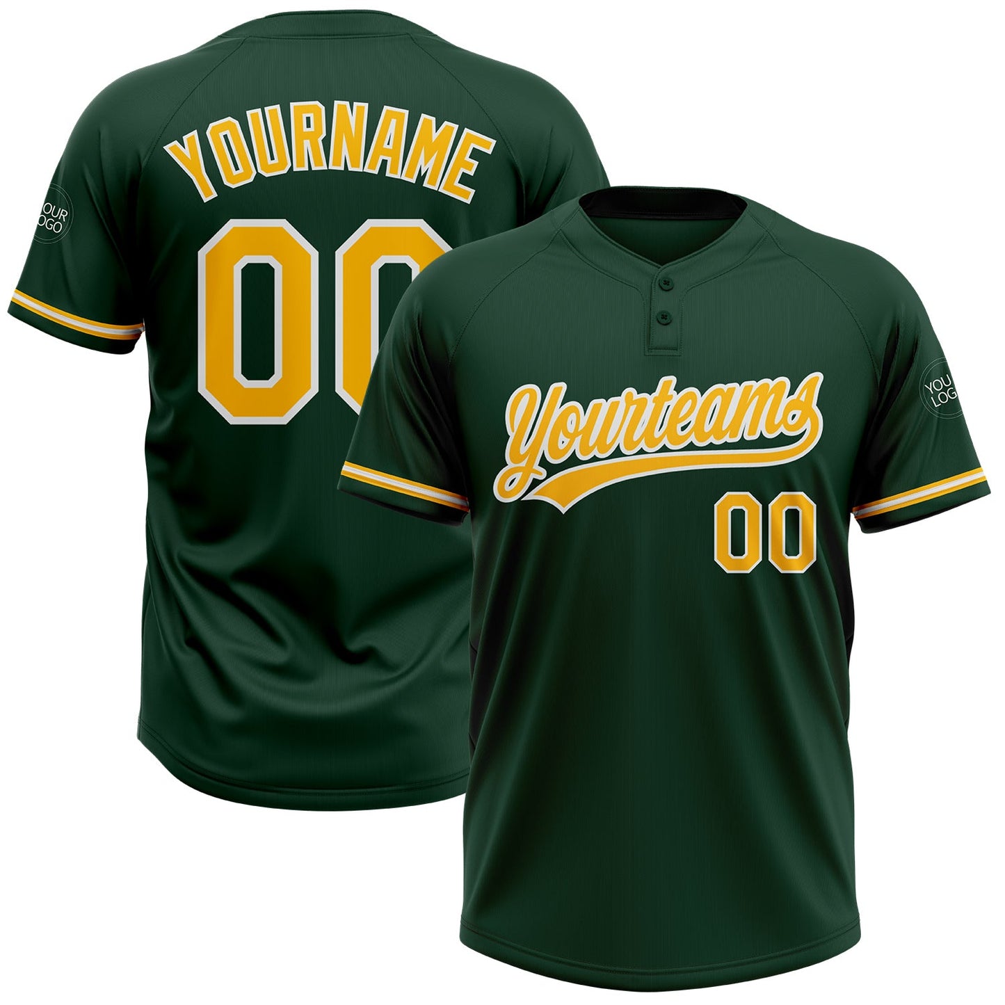 Custom Green Gold-White Two-Button Unisex Softball Jersey - Main View