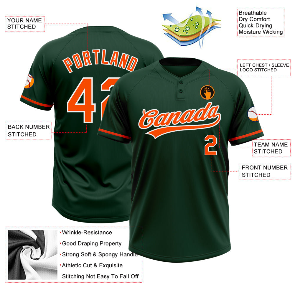 Custom Green Orange-White Two-Button Unisex Softball Jersey view 3