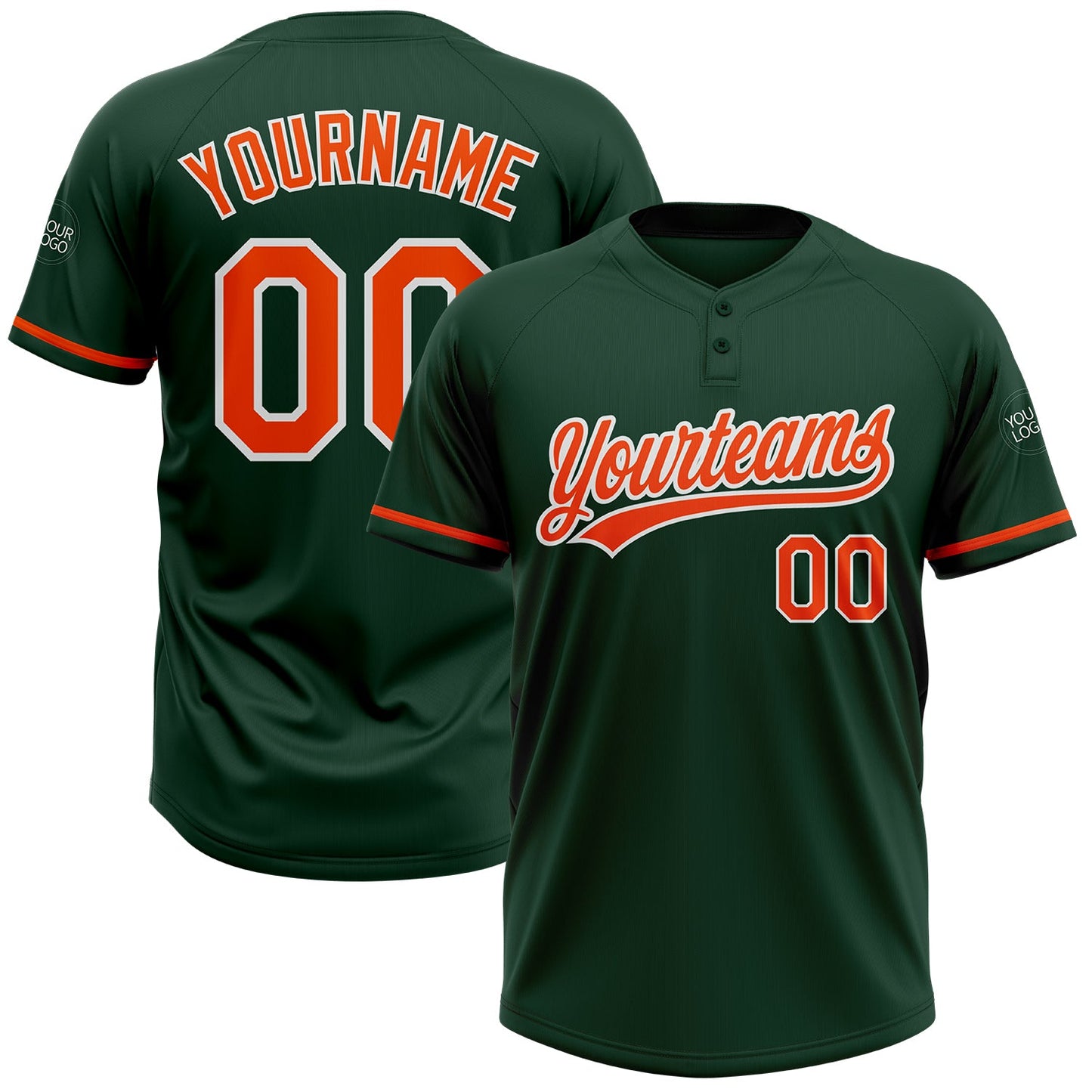 Custom Green Orange-White Two-Button Unisex Softball Jersey - Main View