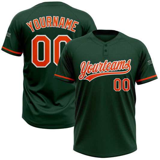 Custom Green Orange-White Two-Button Unisex Softball Jersey - Main View