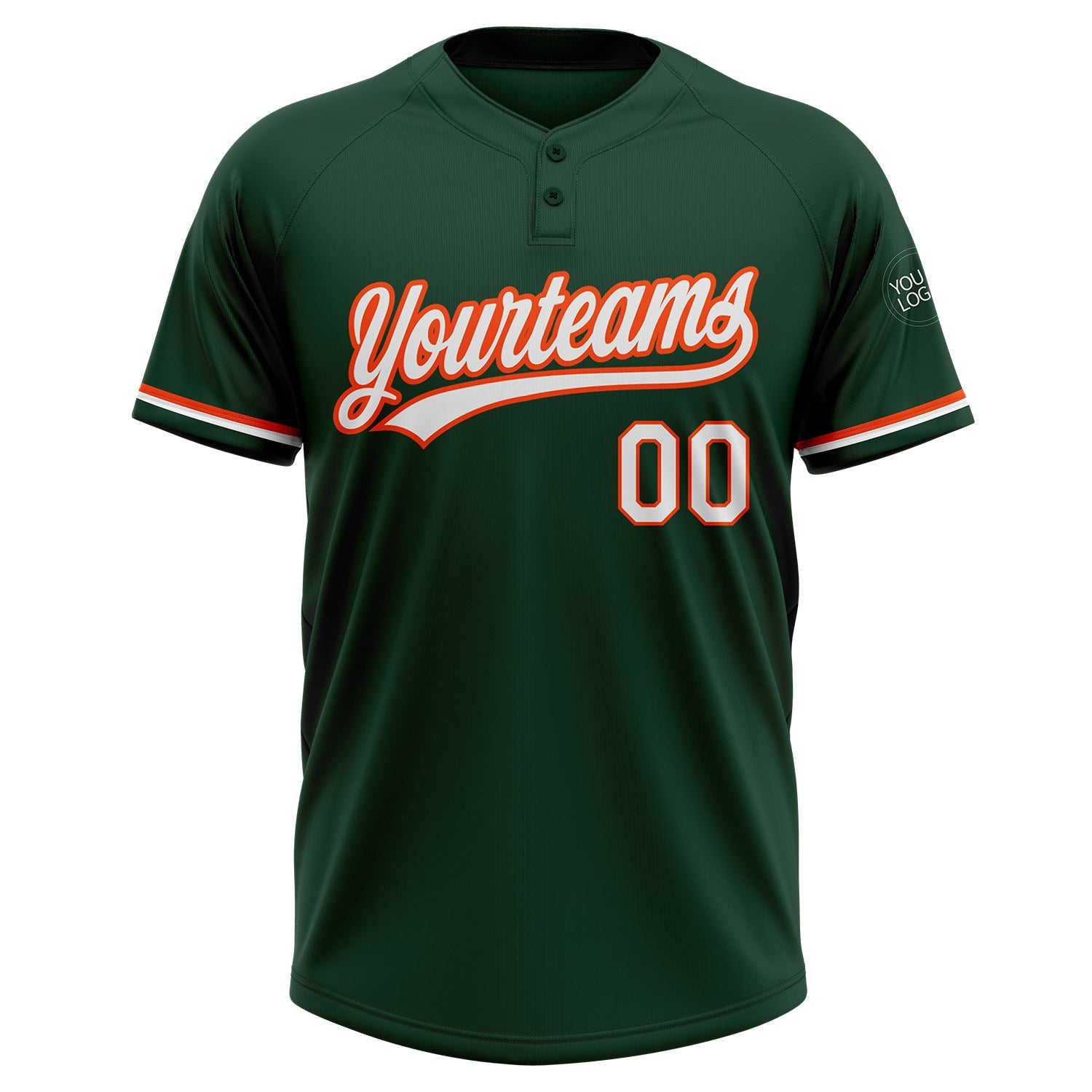 Custom Green White-Orange Two-Button Unisex Softball Jersey view 2