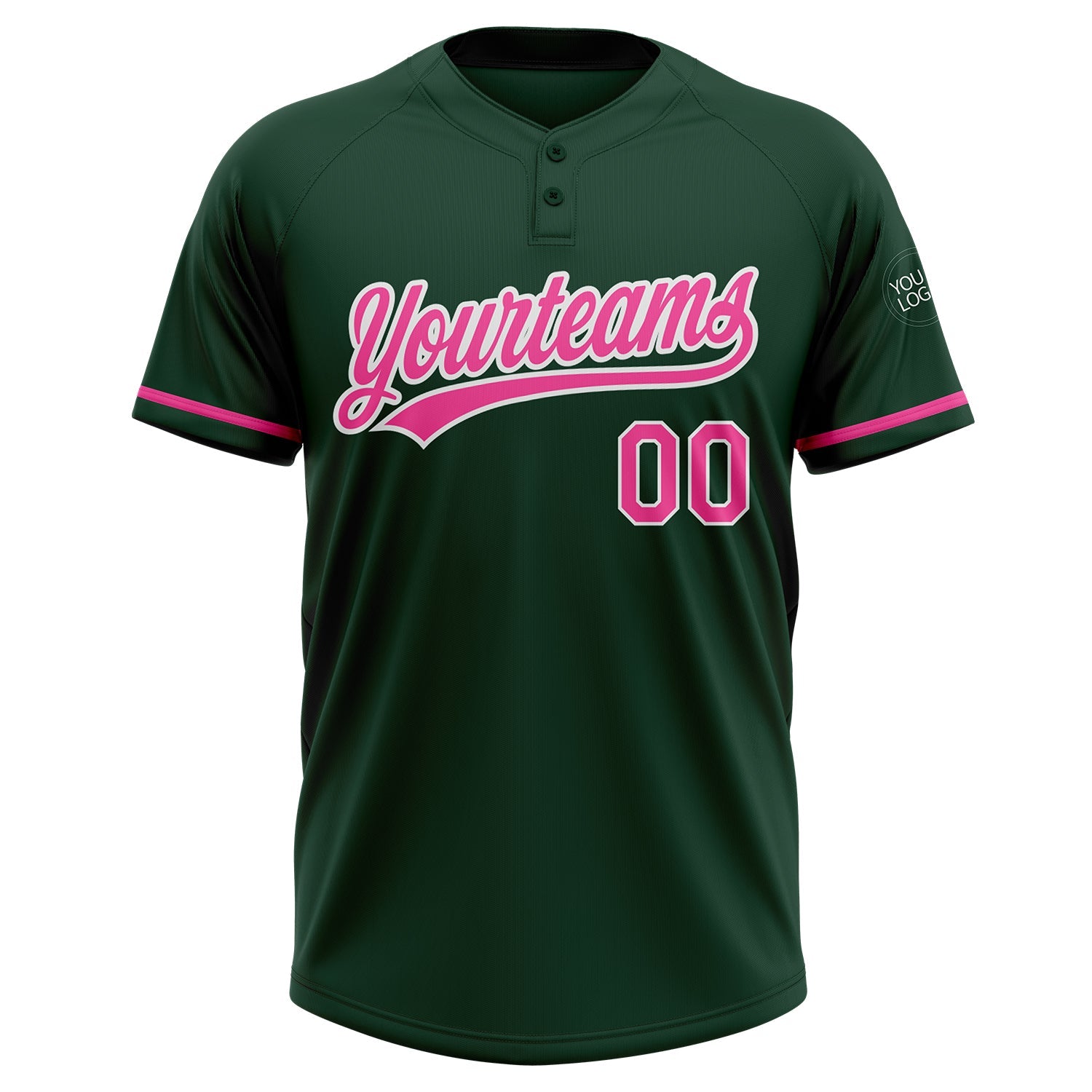 Custom Green Pink-White Two-Button Unisex Softball Jersey view 2