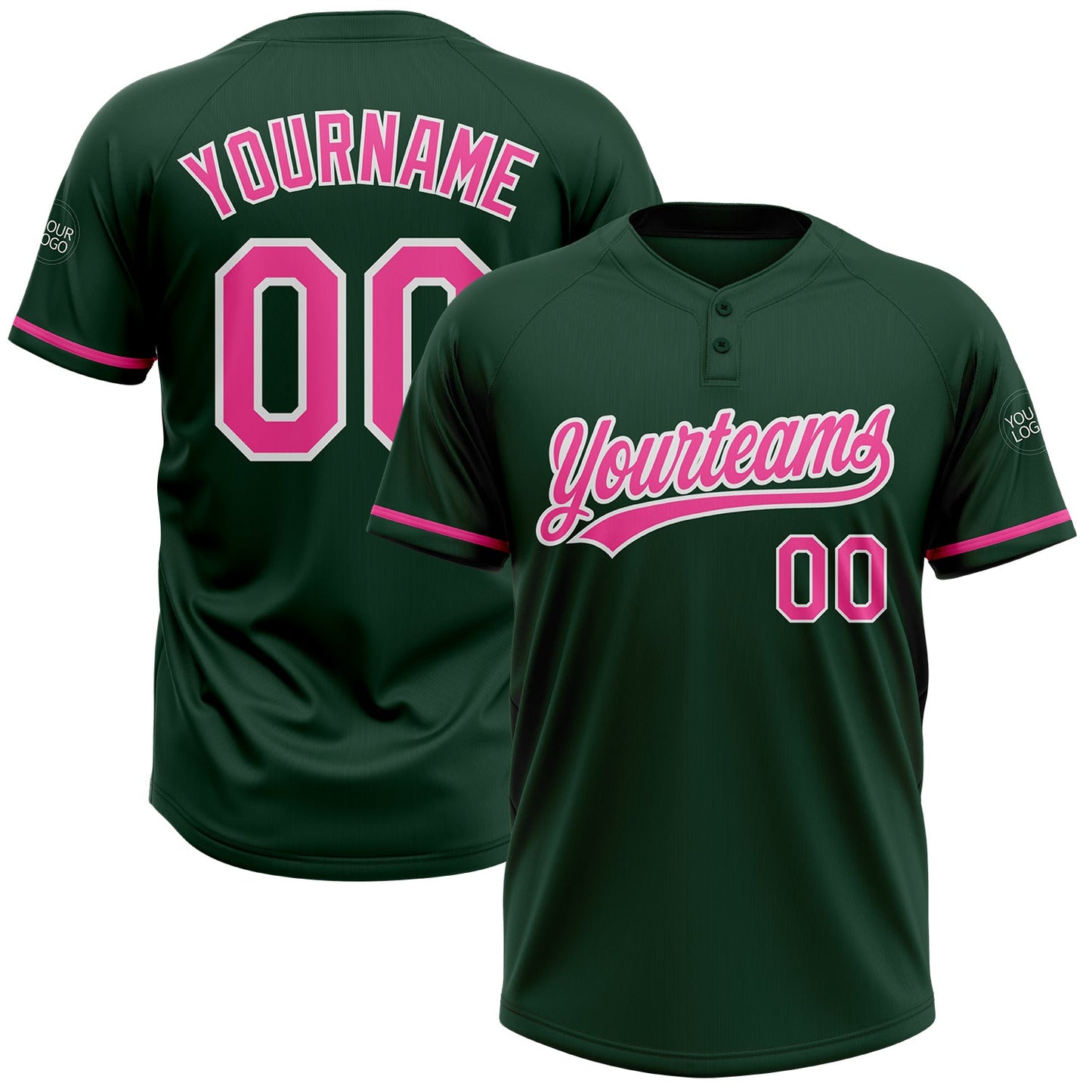 Custom Green Pink-White Two-Button Unisex Softball Jersey - Main View