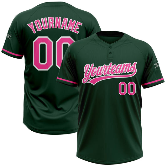 Custom Green Pink-White Two-Button Unisex Softball Jersey - Main View