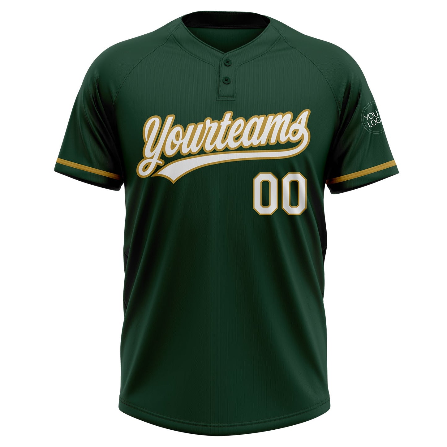 Custom Green White-Old Gold Two-Button Unisex Softball Jersey view 2