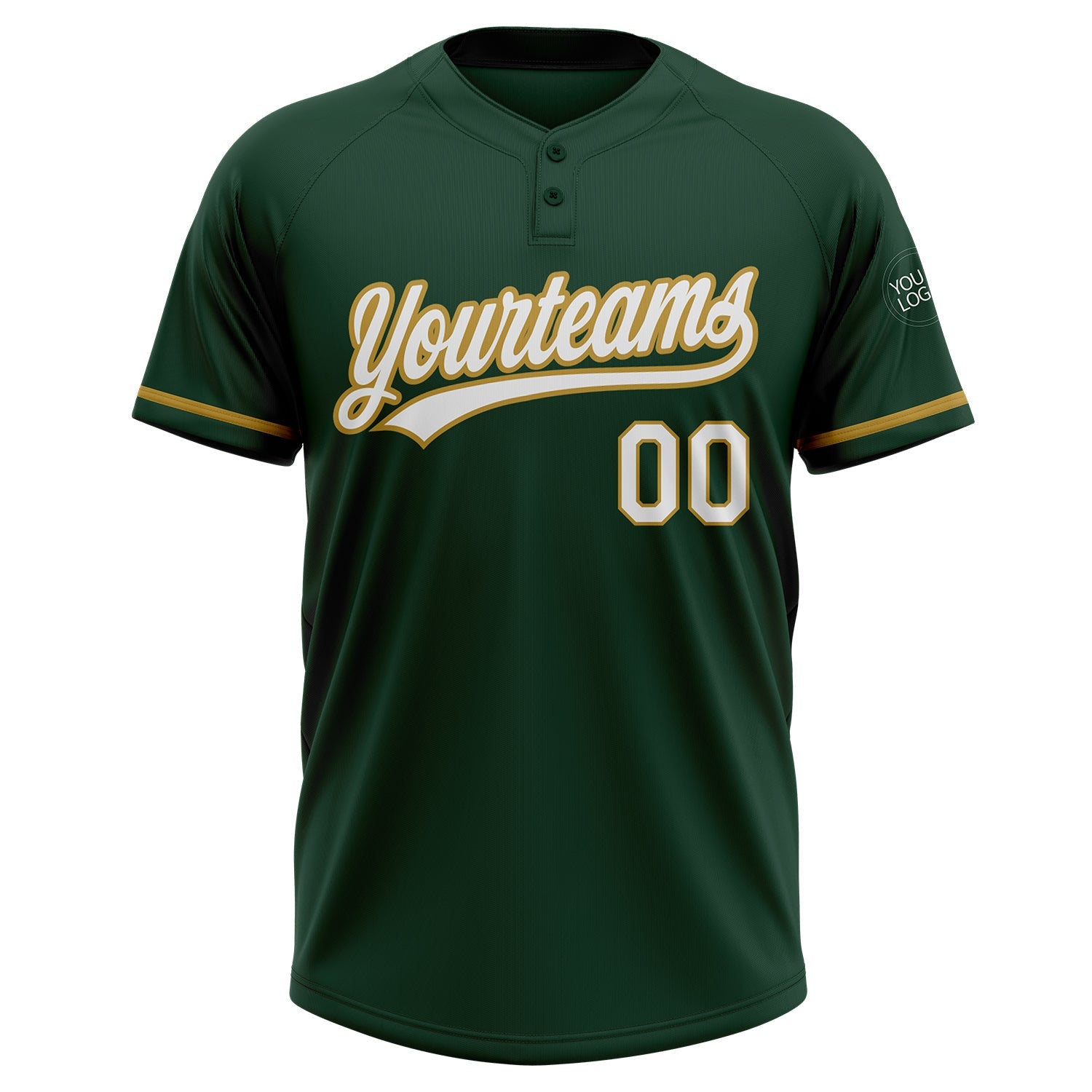 Custom Green White-Old Gold Two-Button Unisex Softball Jersey view 2