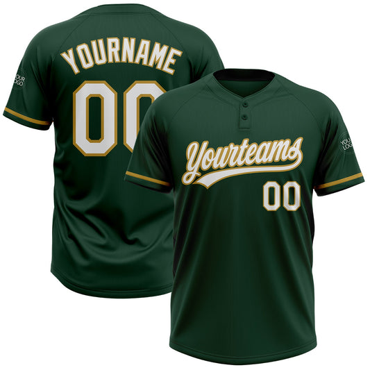 Custom Green White-Old Gold Two-Button Unisex Softball Jersey - Main View