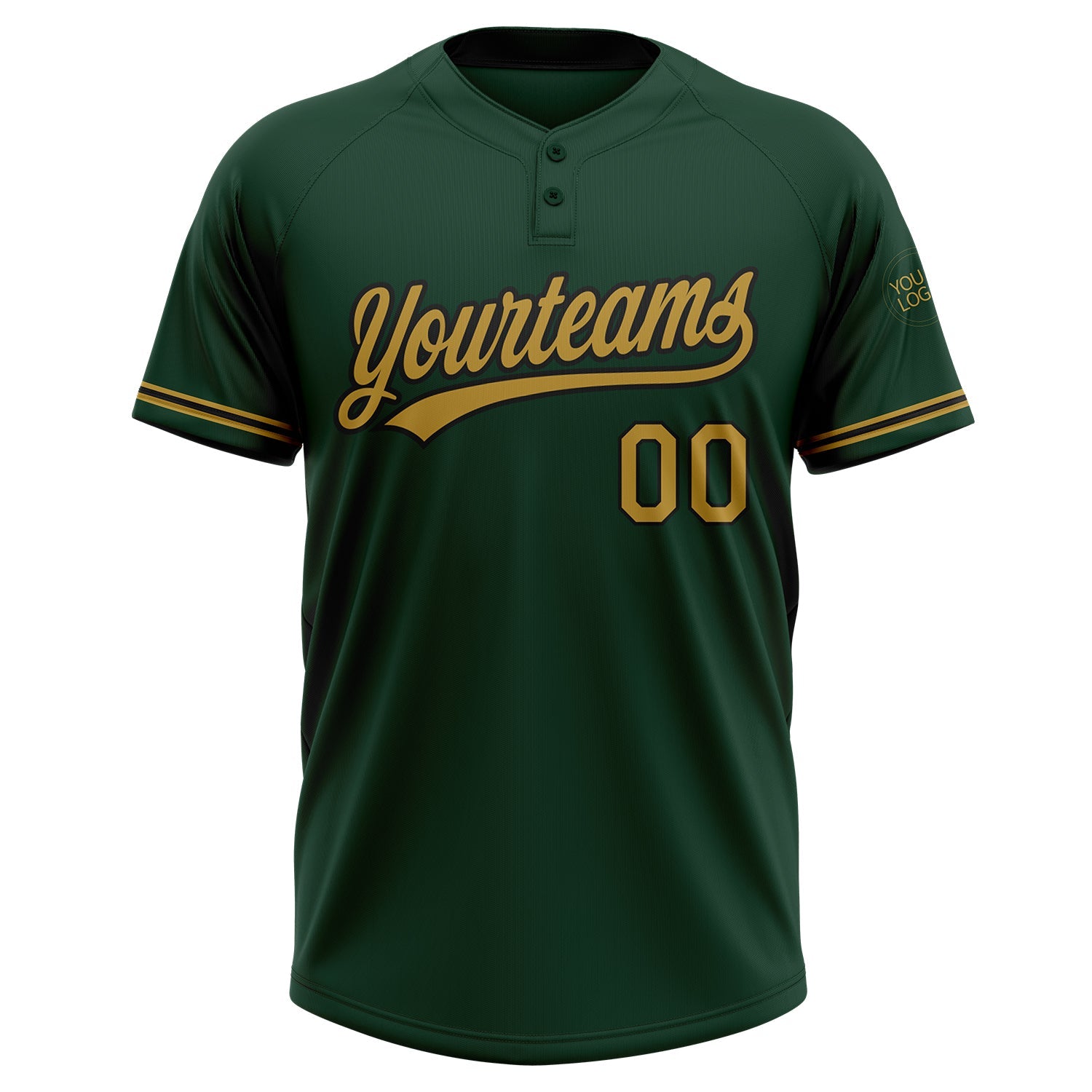 Custom Green Old Gold-Black Two-Button Unisex Softball Jersey view 2