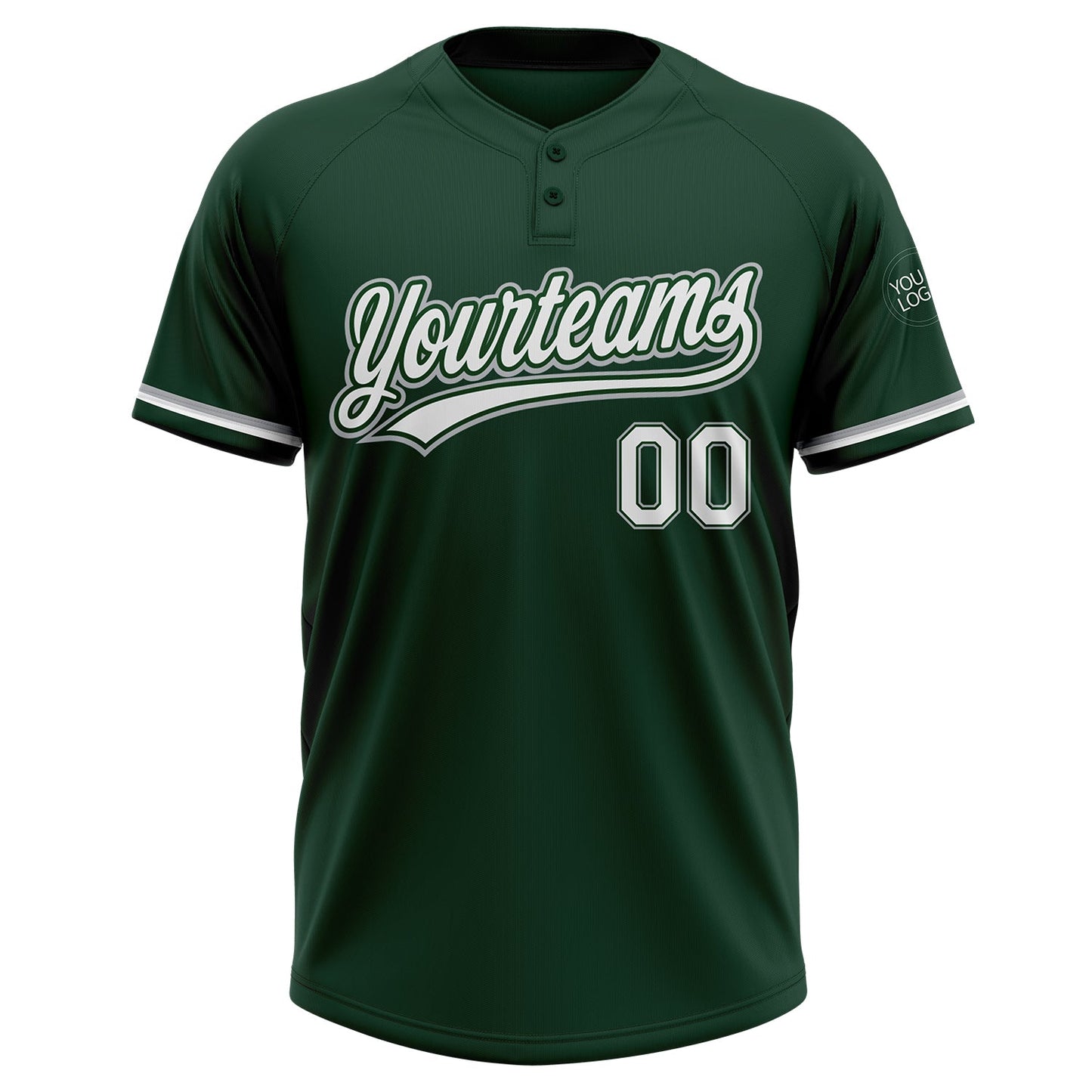 Custom Green White-Gray Two-Button Unisex Softball Jersey view 2