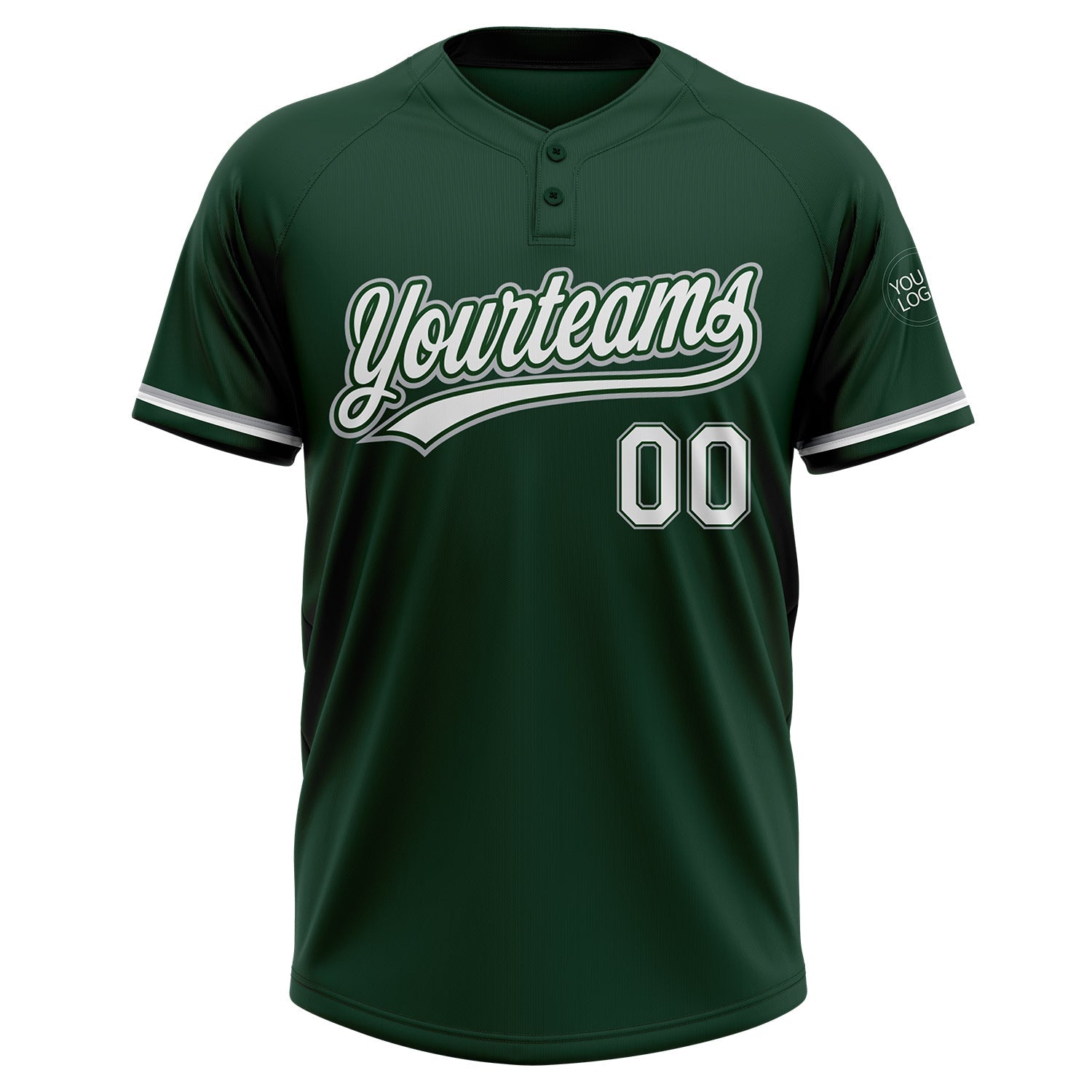 Custom Green White-Gray Two-Button Unisex Softball Jersey view 2