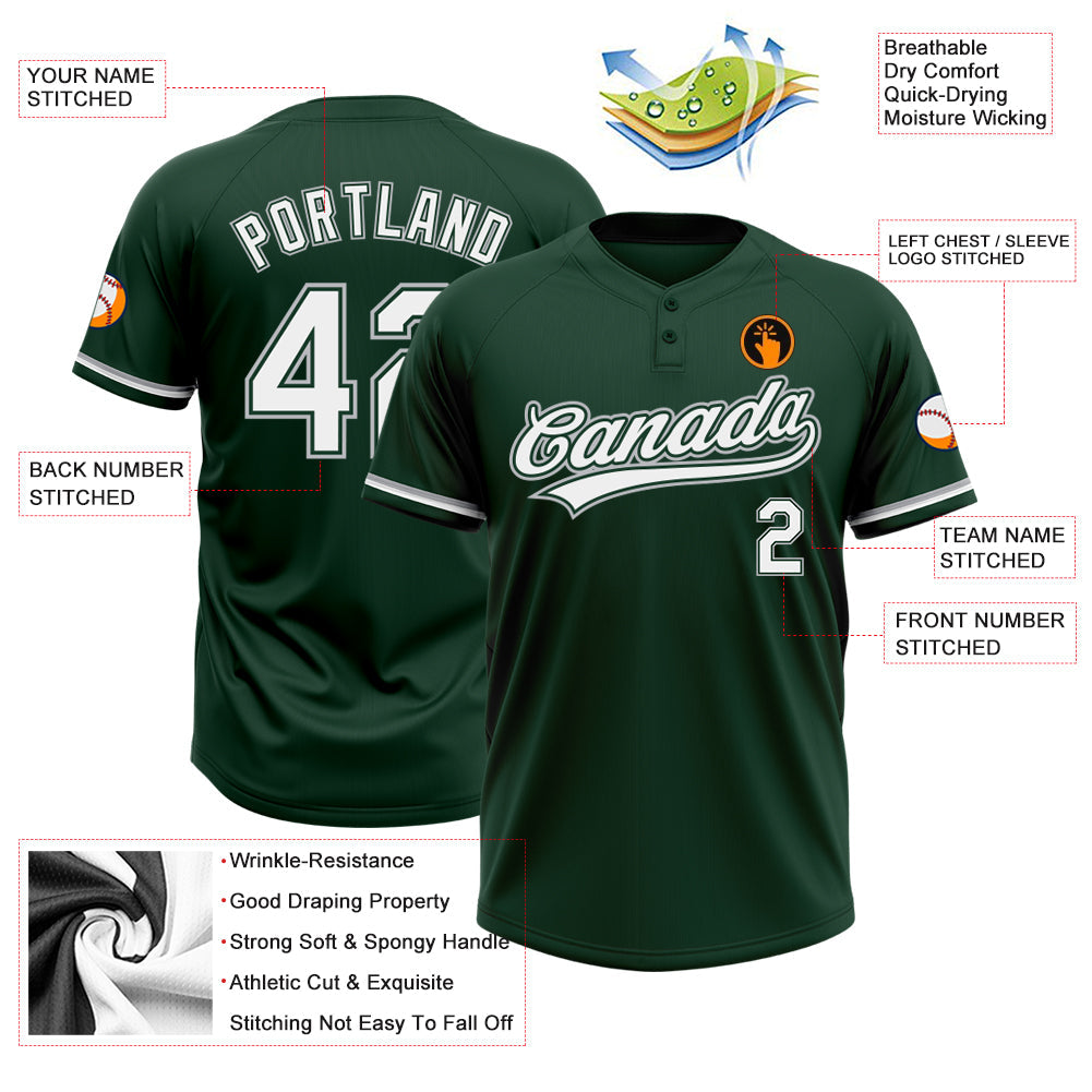 Custom Green White-Gray Two-Button Unisex Softball Jersey view 3