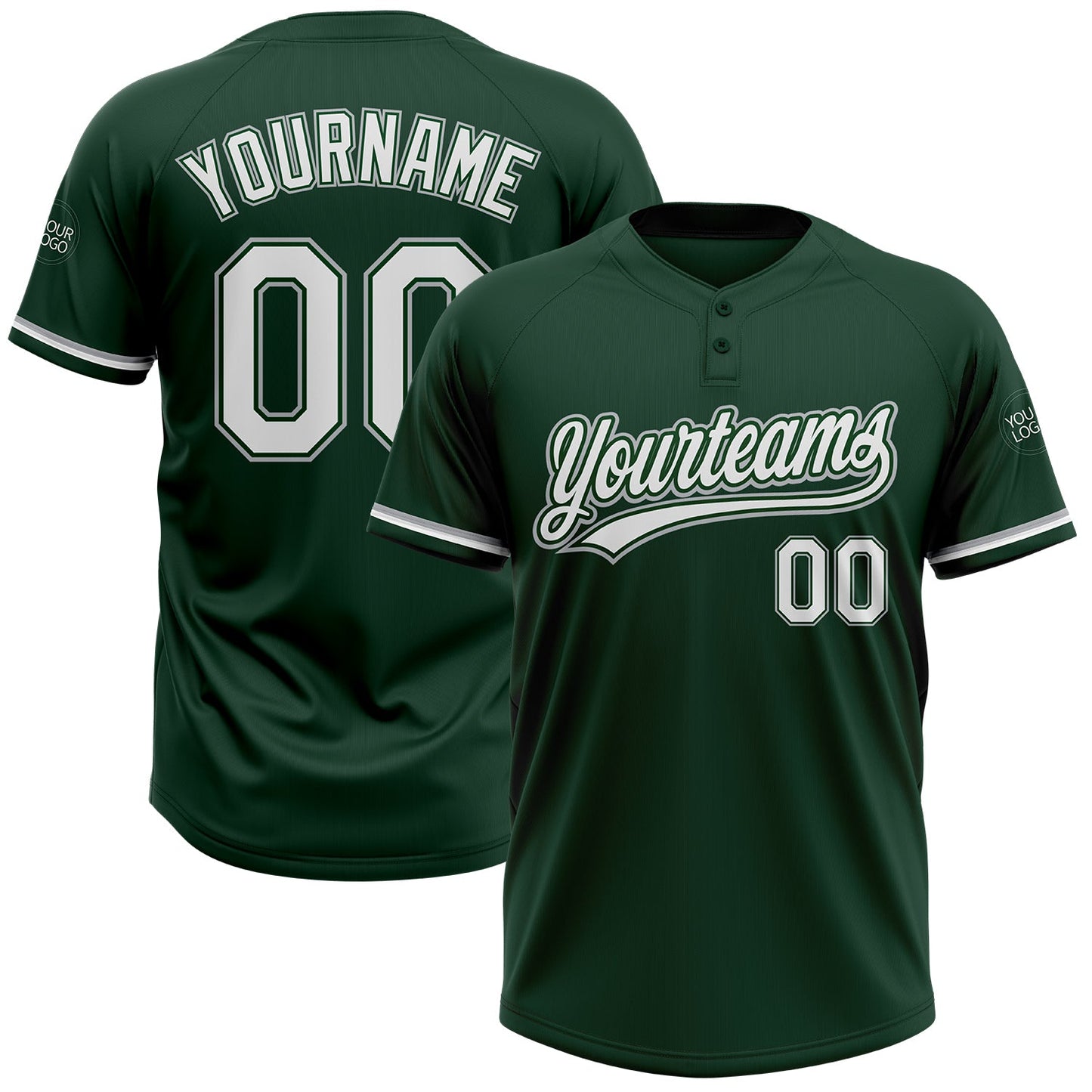 Custom Green White-Gray Two-Button Unisex Softball Jersey - Main View