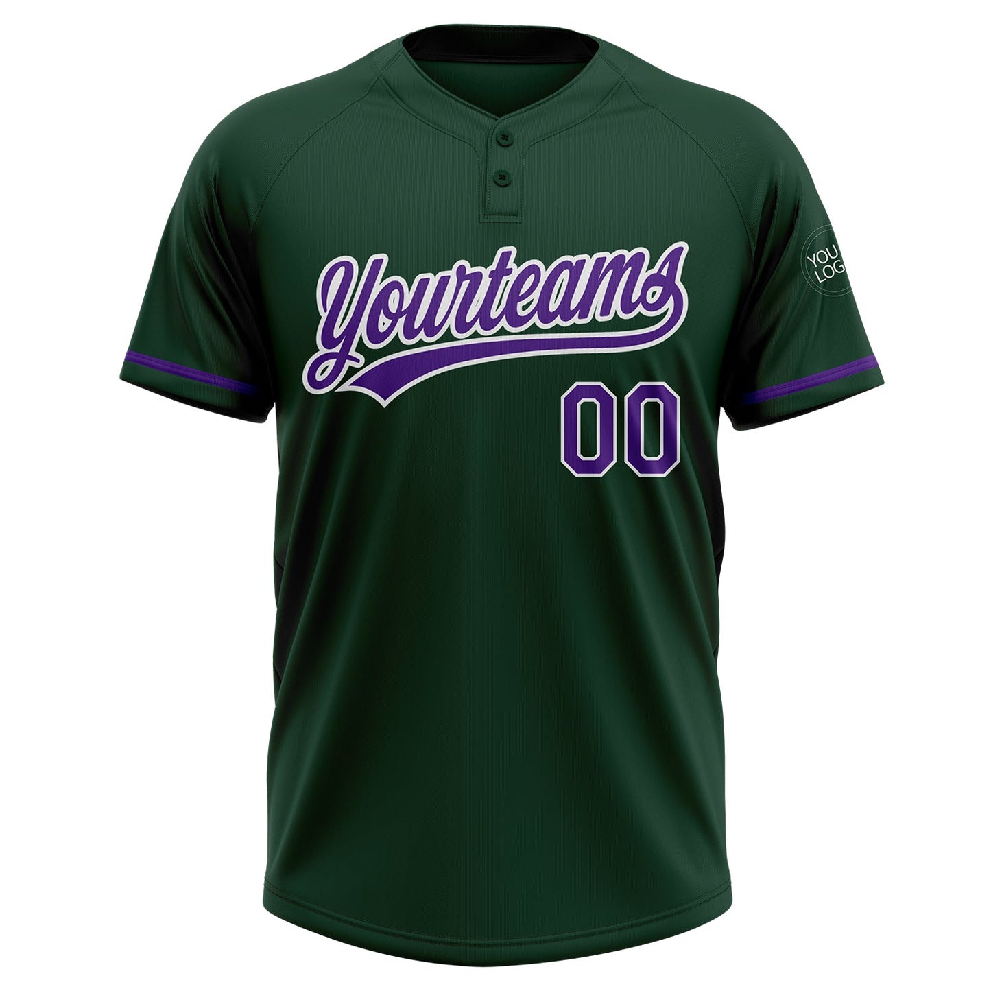 Custom Green Purple-White Two-Button Unisex Softball Jersey view 2