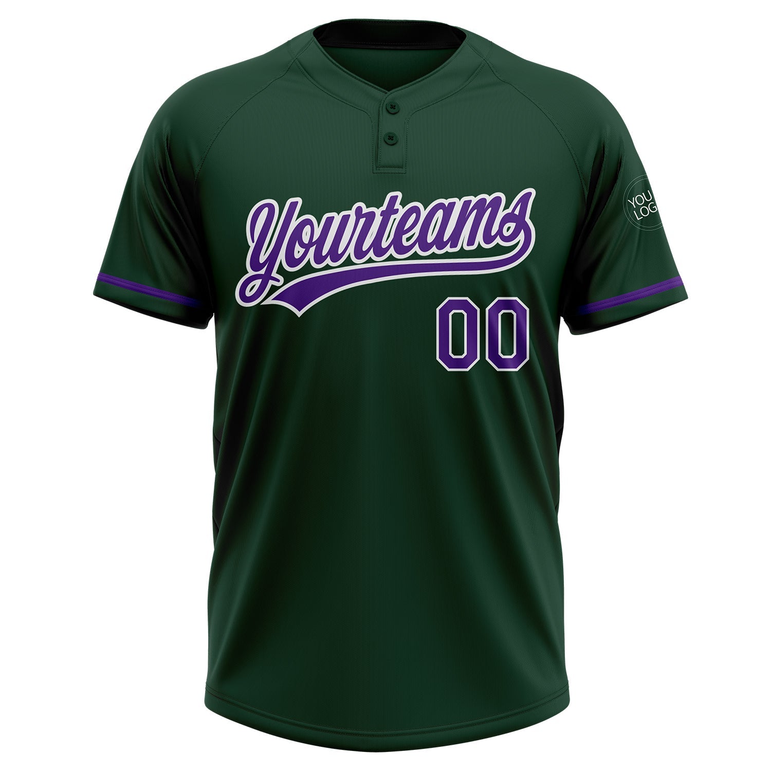 Custom Green Purple-White Two-Button Unisex Softball Jersey view 2