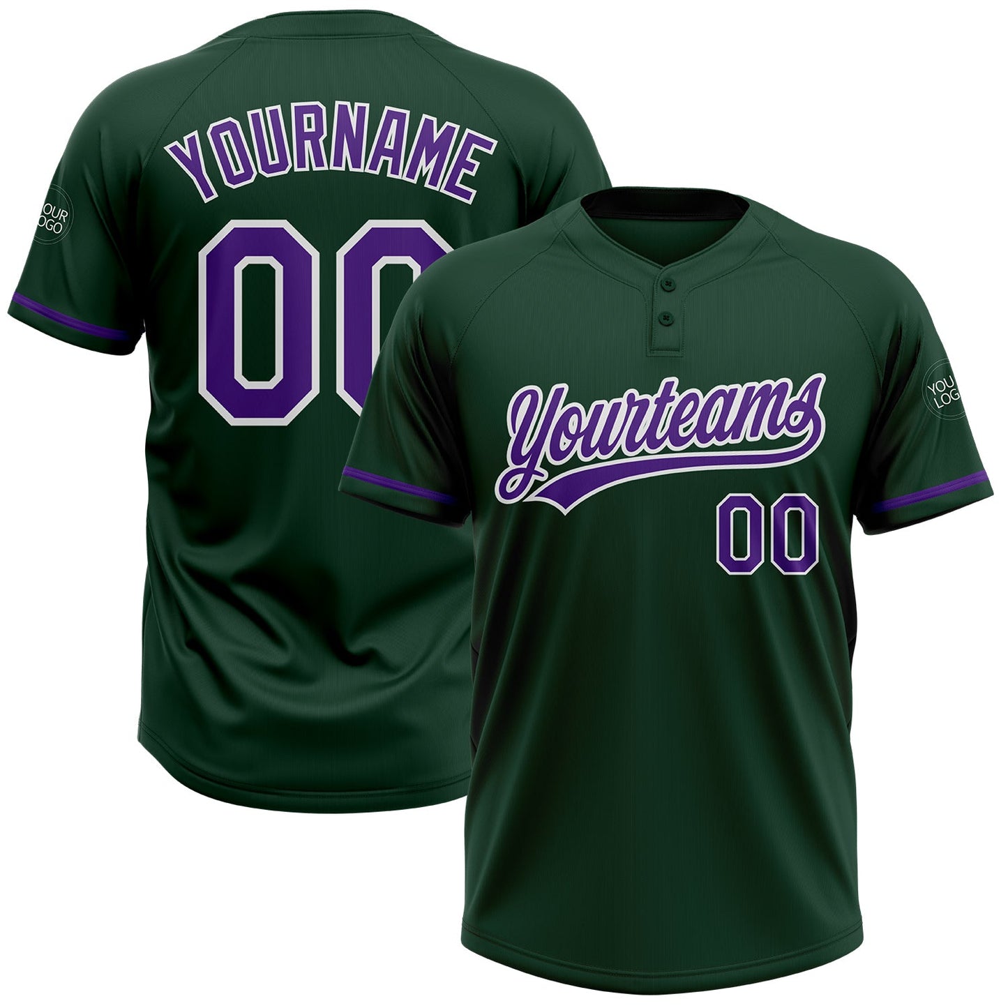Custom Green Purple-White Two-Button Unisex Softball Jersey - Main View