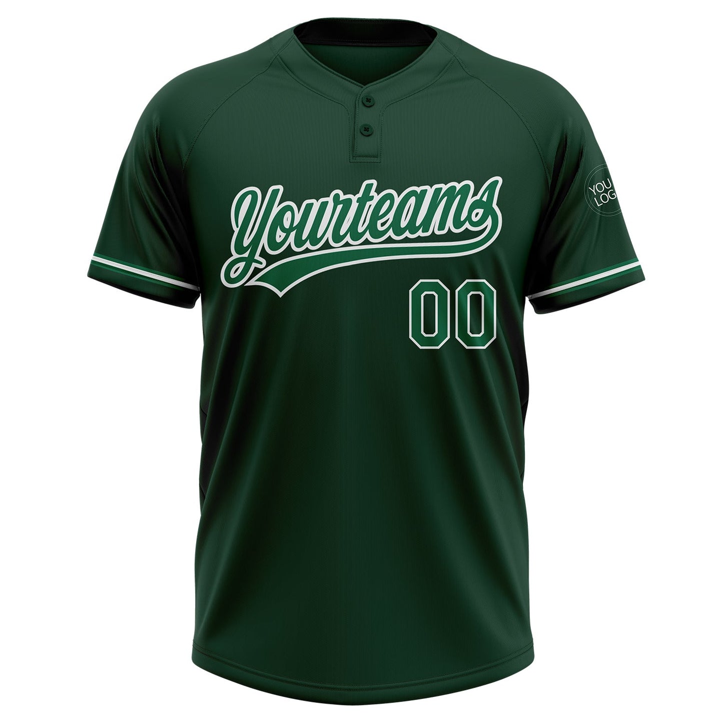 Custom Green Kelly Green-White Two-Button Unisex Softball Jersey view 2