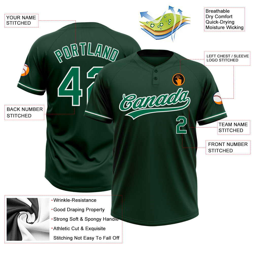 Custom Green Kelly Green-White Two-Button Unisex Softball Jersey view 3