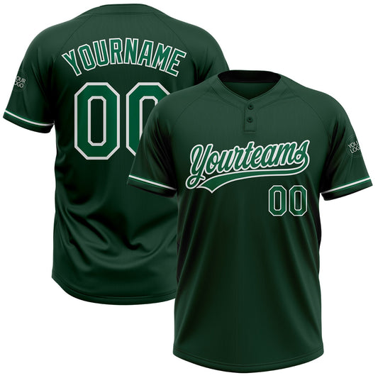 Custom Green Kelly Green-White Two-Button Unisex Softball Jersey - Main View