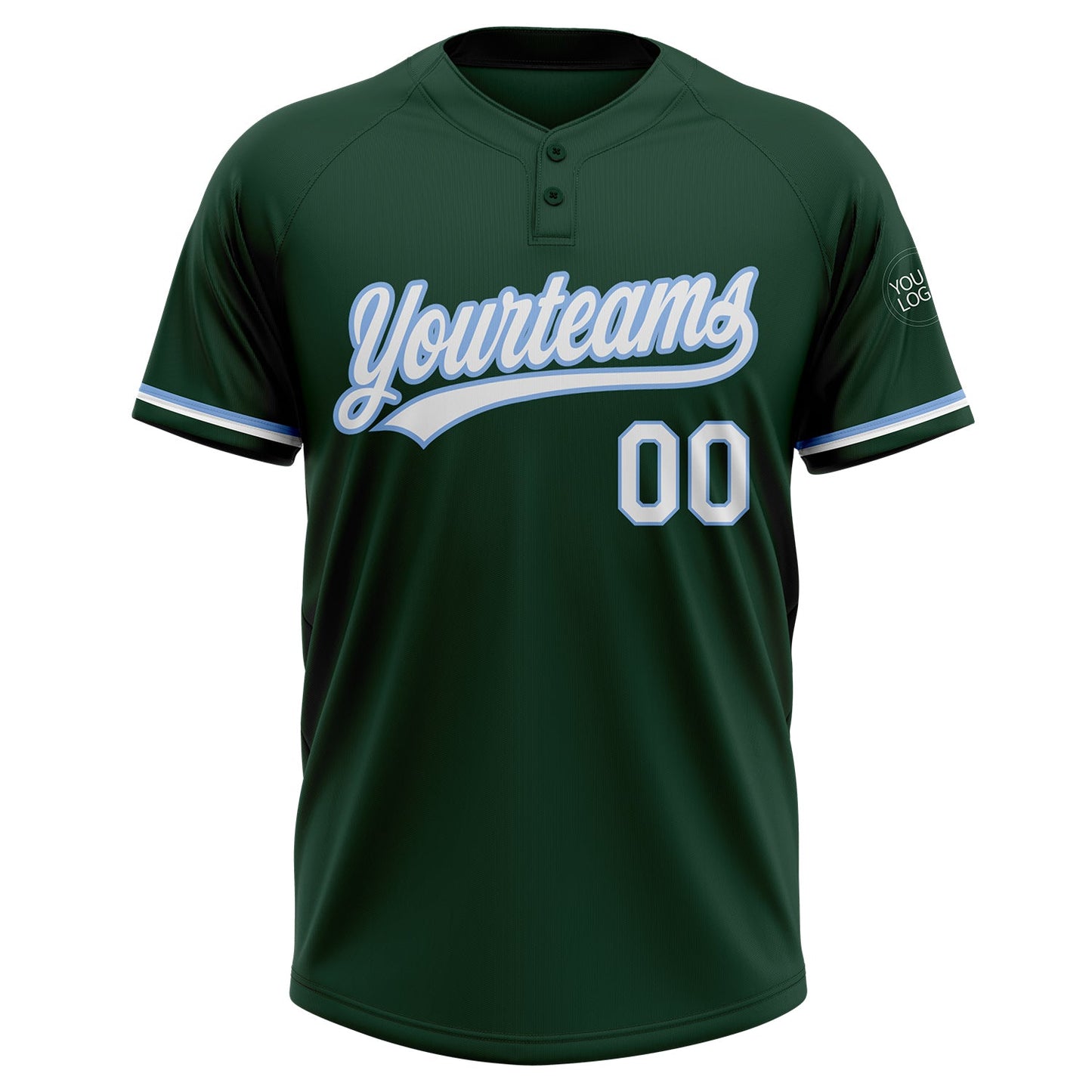 Custom Green White-Light Blue Two-Button Unisex Softball Jersey view 2