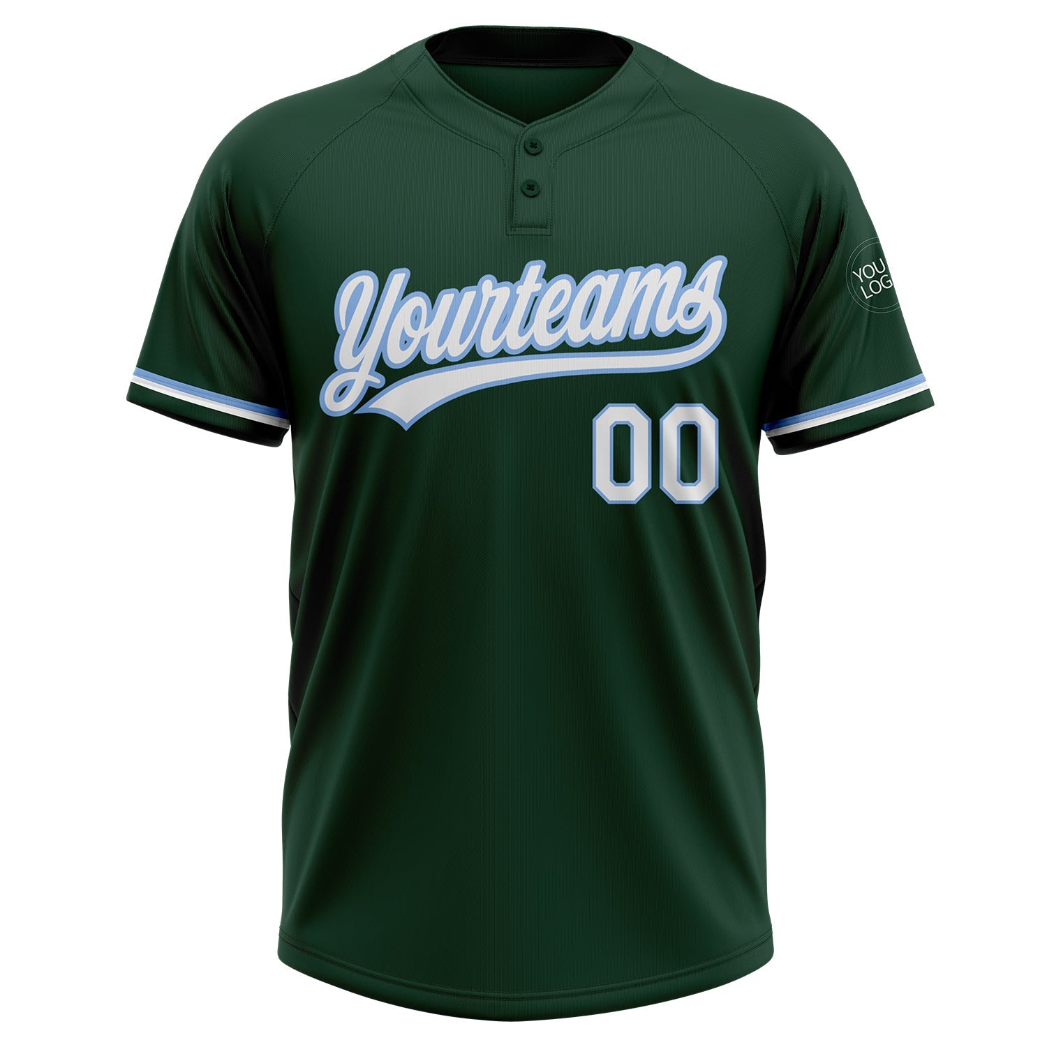 Custom Green White-Light Blue Two-Button Unisex Softball Jersey view 2