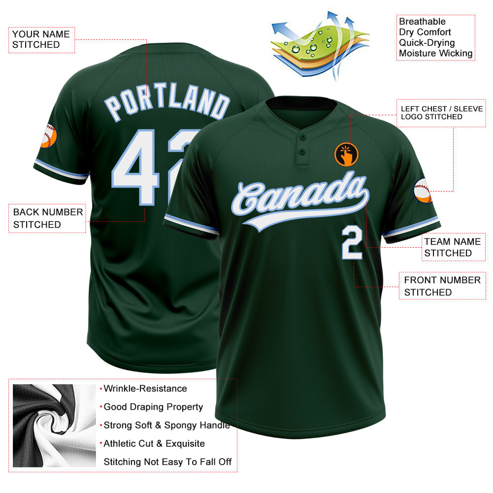 Custom Green White-Light Blue Two-Button Unisex Softball Jersey view 3