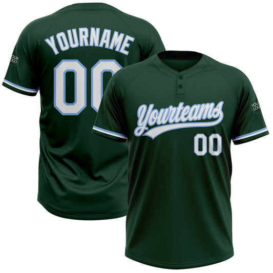 Custom Green White-Light Blue Two-Button Unisex Softball Jersey - Main View