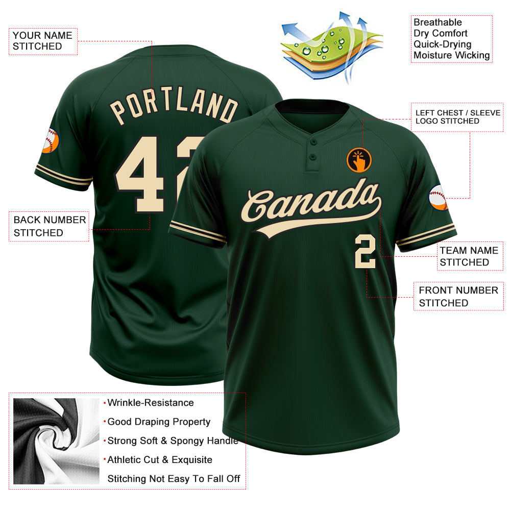 Custom Green City Cream-Black Two-Button Unisex Softball Jersey view 3