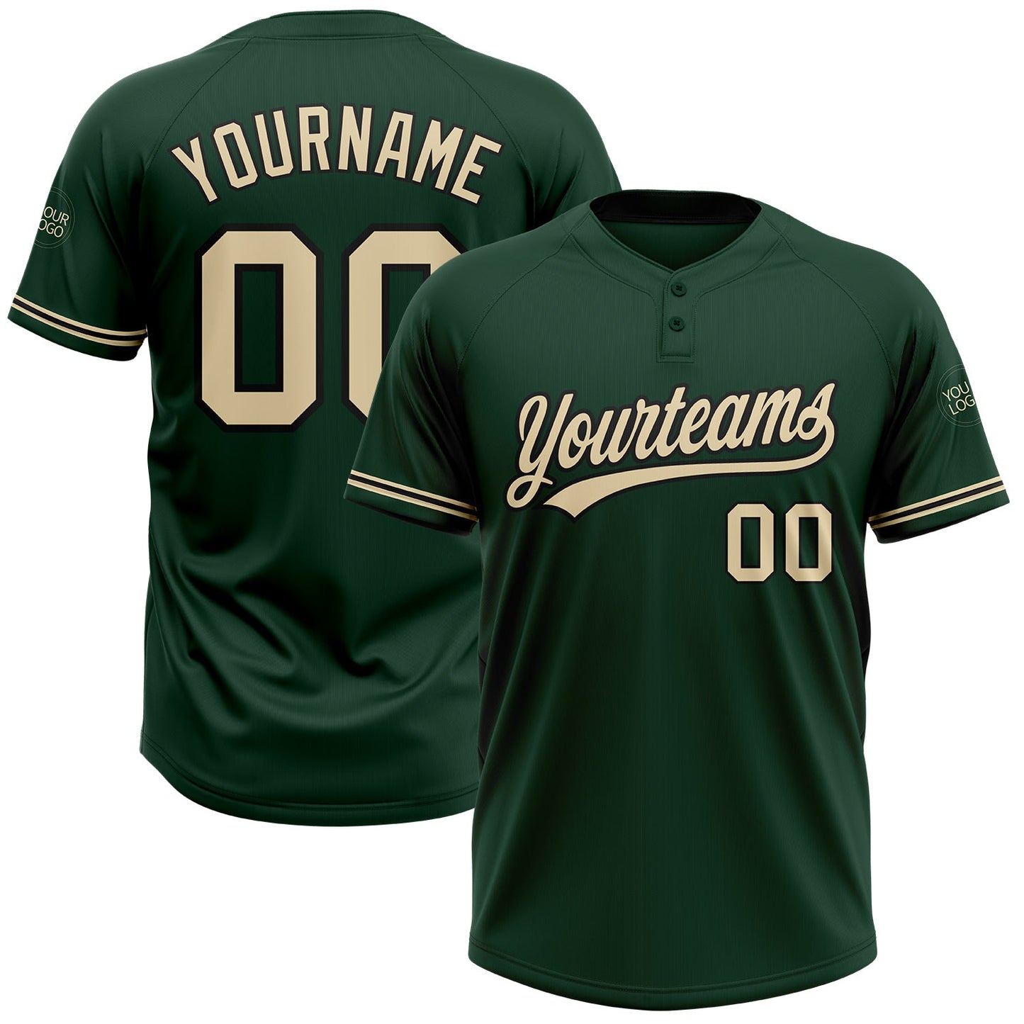 Custom Green City Cream-Black Two-Button Unisex Softball Jersey - Main View