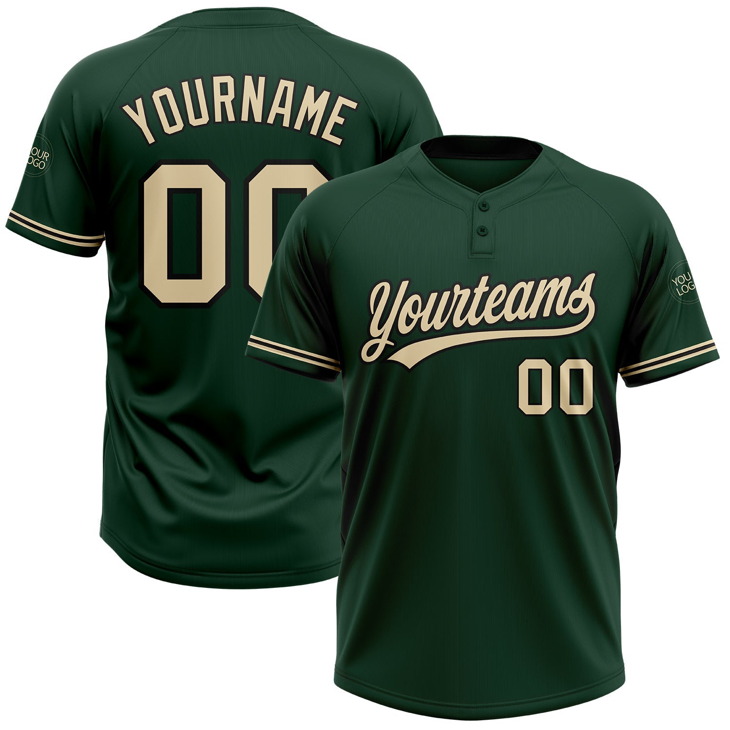 Custom Green City Cream-Black Two-Button Unisex Softball Jersey - Main View