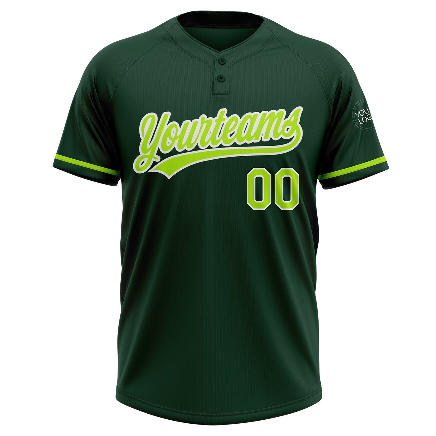 Custom Green Neon Green-White Two-Button Unisex Softball Jersey view 2