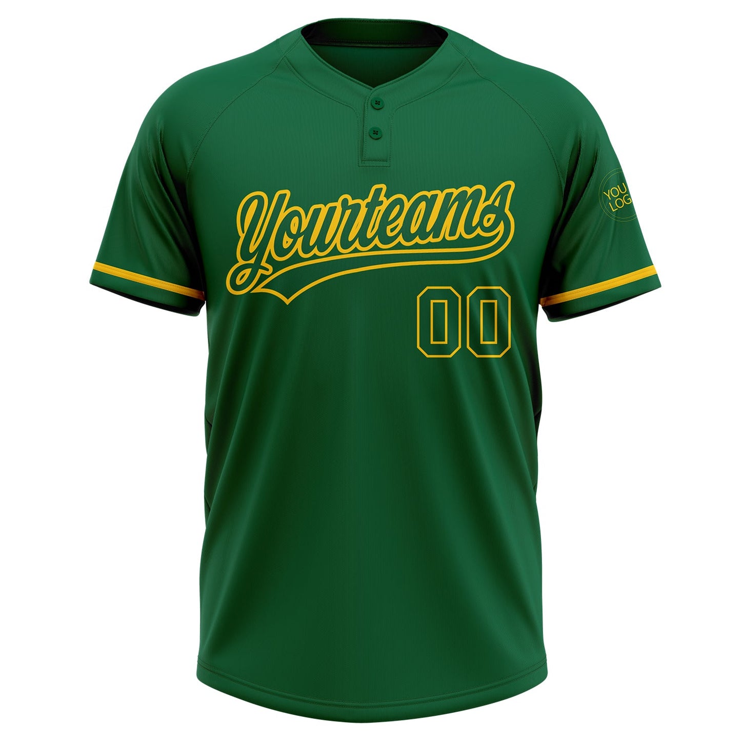 Custom Kelly Green Kelly Green-Yellow Two-Button Unisex Softball Jersey view 2