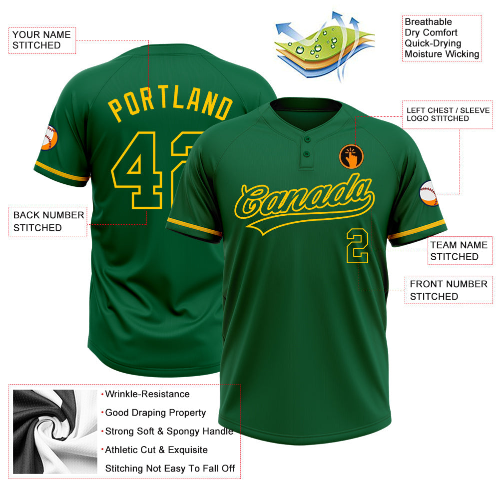 Custom Kelly Green Kelly Green-Yellow Two-Button Unisex Softball Jersey view 3