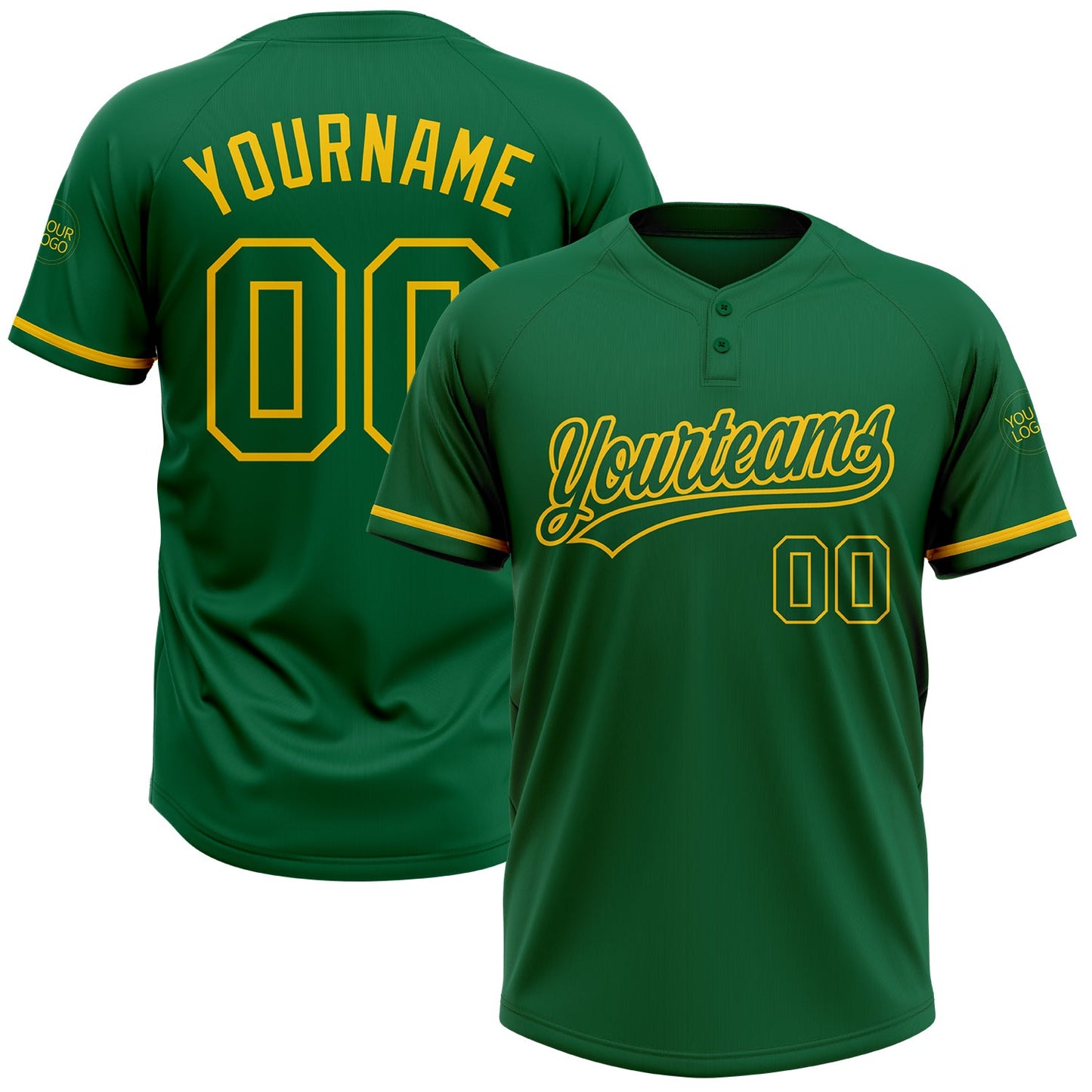 Custom Kelly Green Kelly Green-Yellow Two-Button Unisex Softball Jersey - Main View