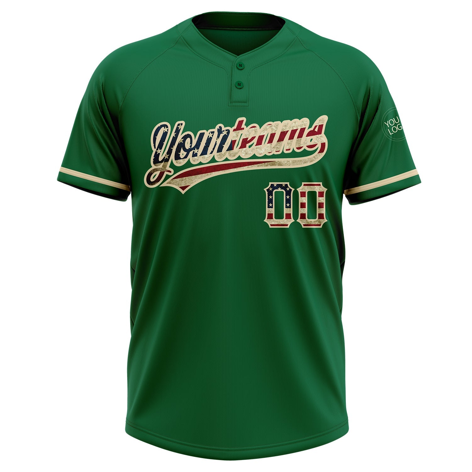 Custom Kelly Green Vintage USA Flag-City Cream Two-Button Unisex Softball Jersey view 2