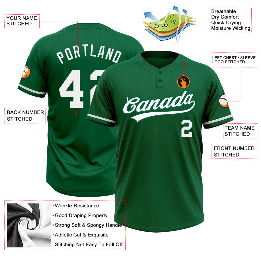 Custom Kelly Green White Two-Button Unisex Softball Jersey view 3
